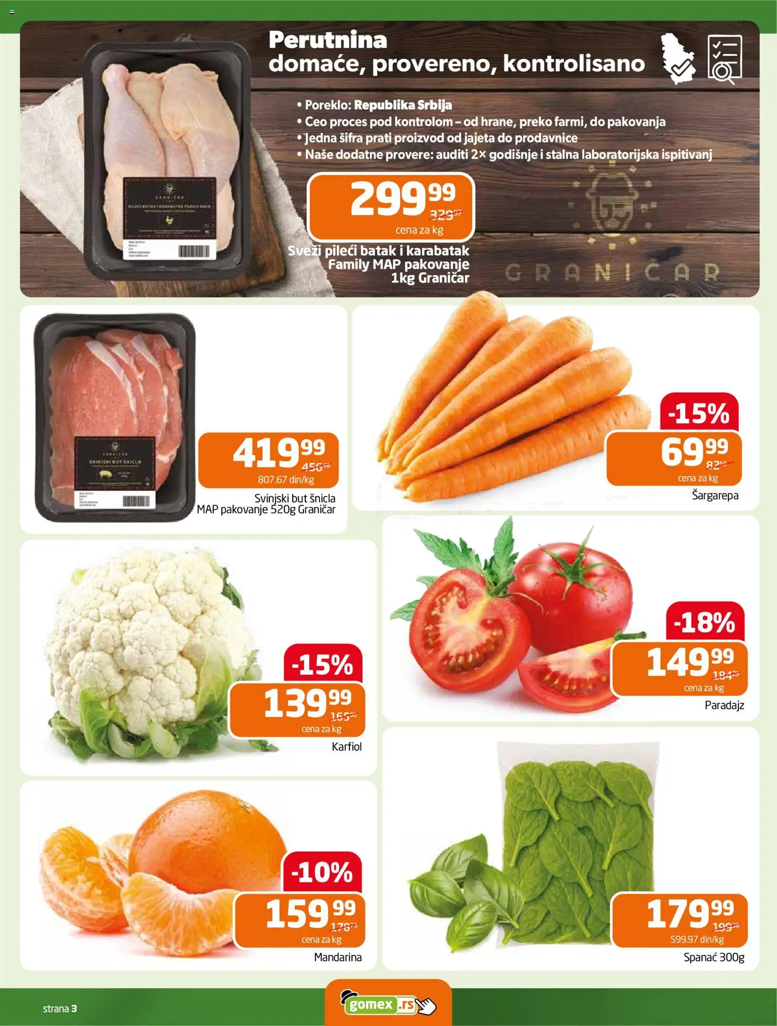 Gomex katalog - važi od 19.11.2025 | Strana: 3 | Proizvode: Mandarina, Pileći batak, Pakovanje, Paradajz