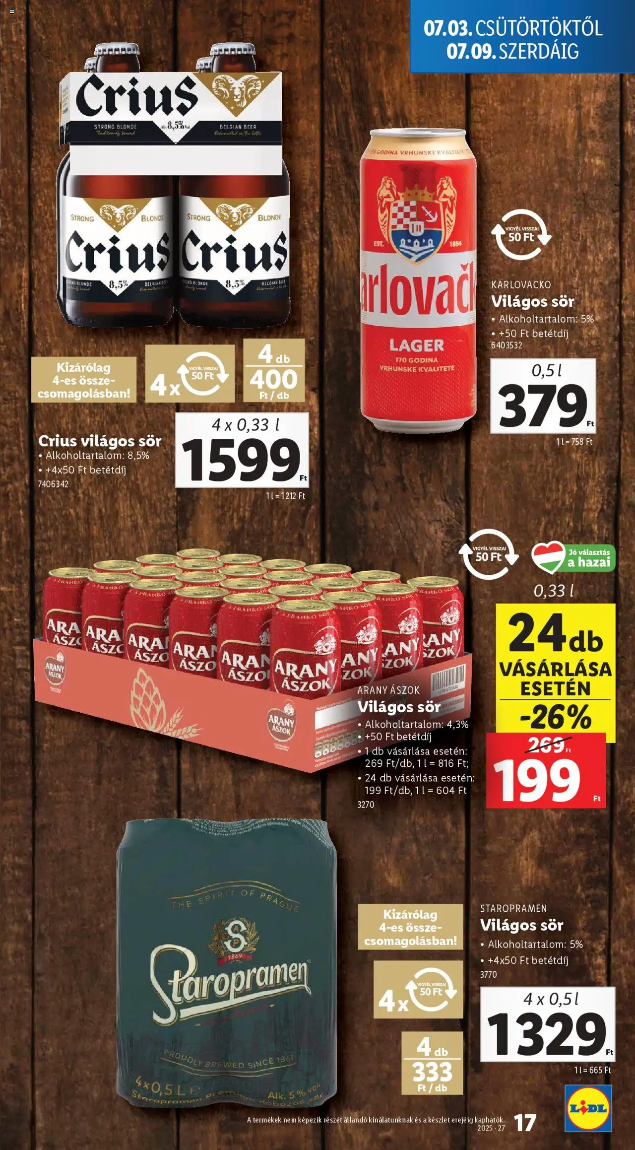 Lidl akciós ujság - amely érvényes a következő dátumtól: 03.07.2025 | Oldal: 17 | Termékek: Arany ászok, Sör