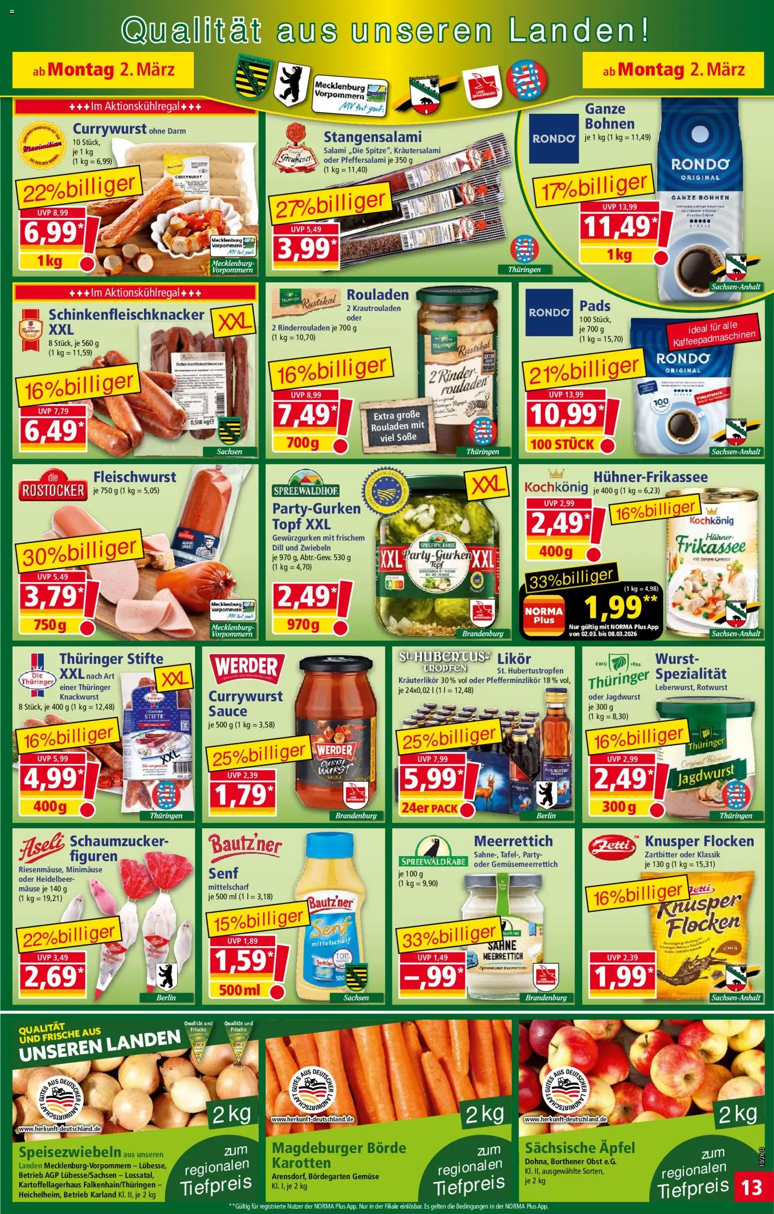 Norma Prospekt 	 – gültig ab 02.03.2026 | Seite: 13 | Produkte: Wurst, Salami, Sahne, Gurken