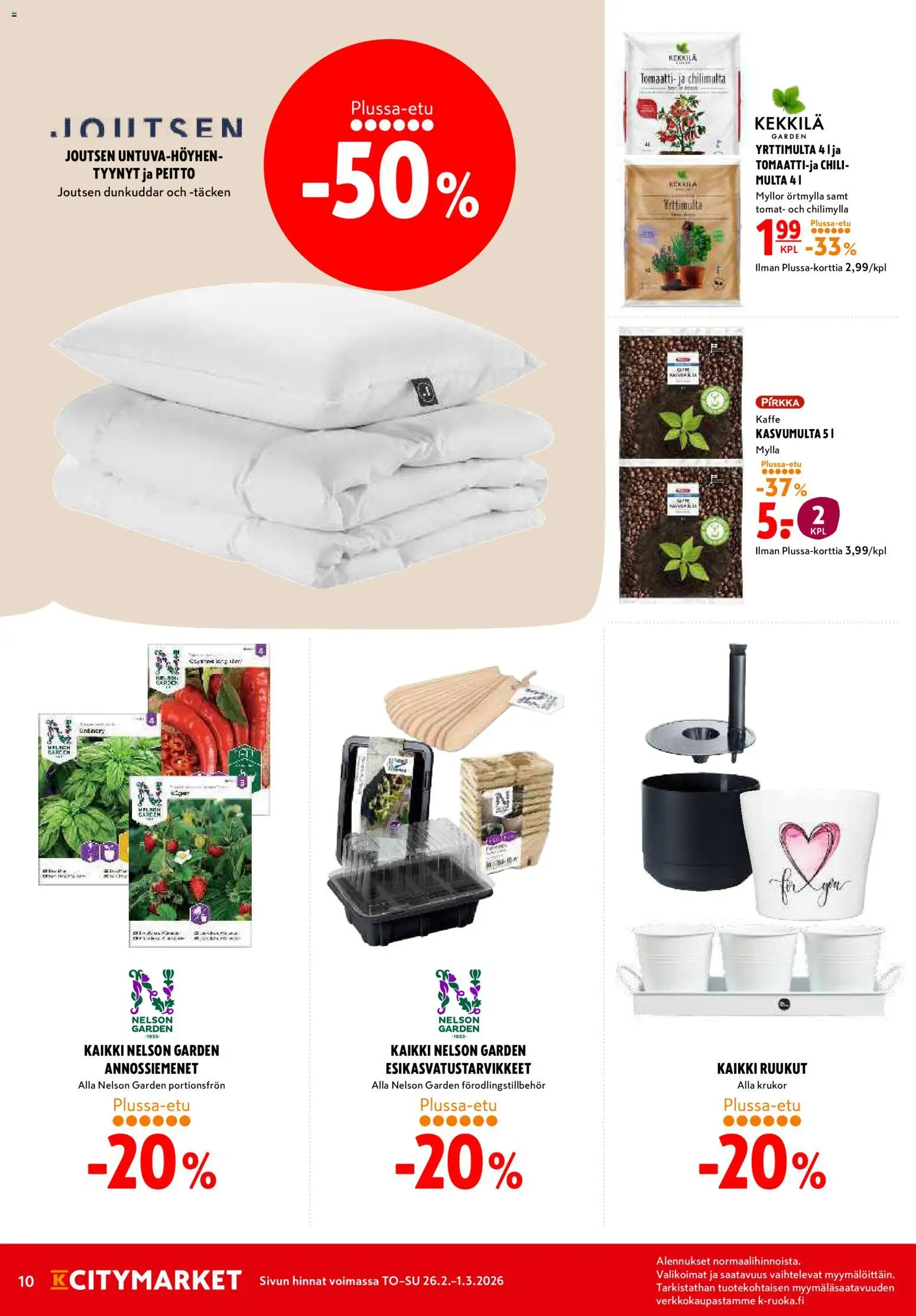 K-Citymarket tarjoukset – voimassa 26.02.2026 alkaen | Sivu: 10 | Tuotteet: Tyynyt, Multa, Chili, Peitto