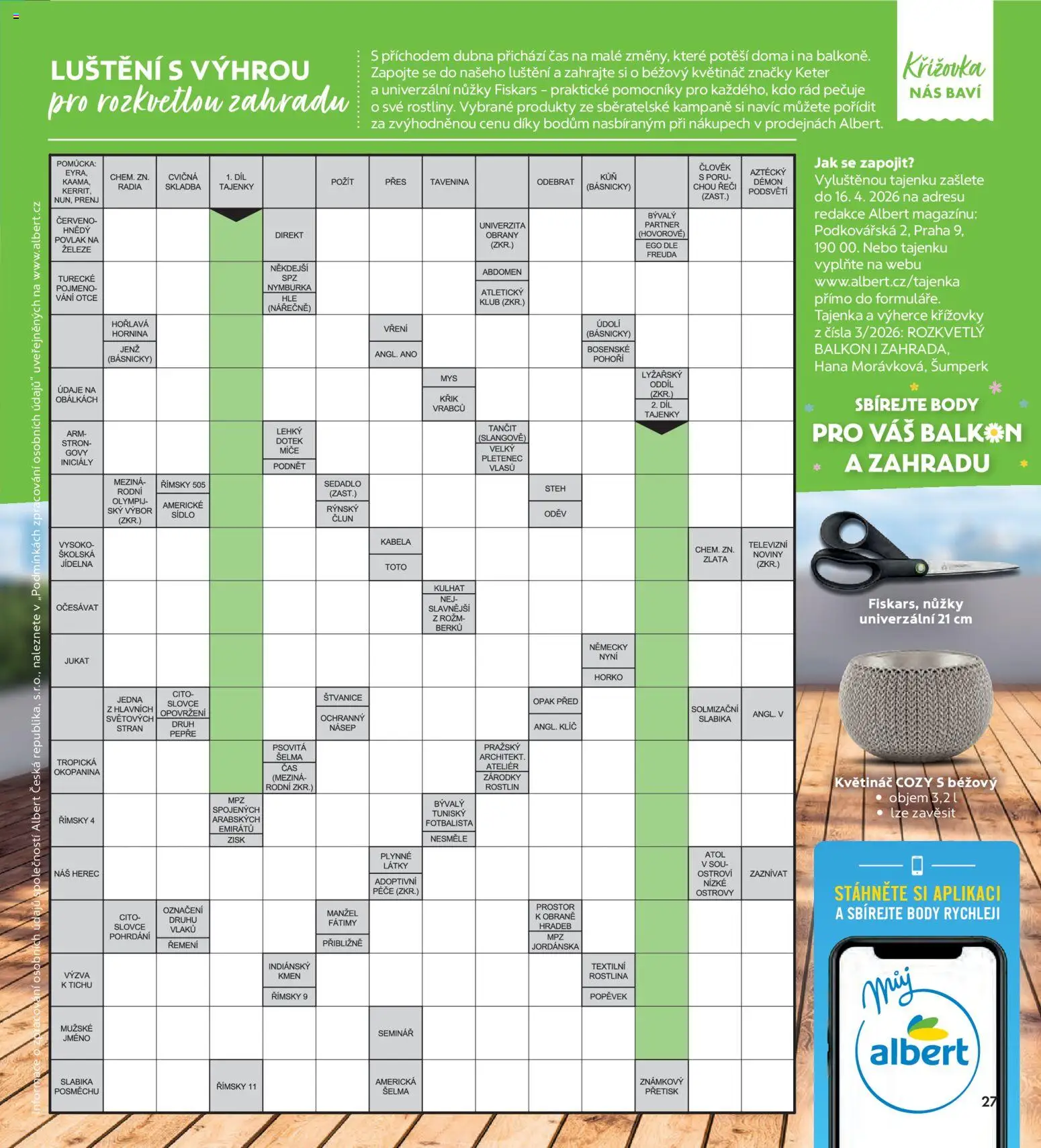 Albert magazín od 01.04.2026 | Strana: 27 | Produkty: Zahrada, Nůžky, Květináč, Body