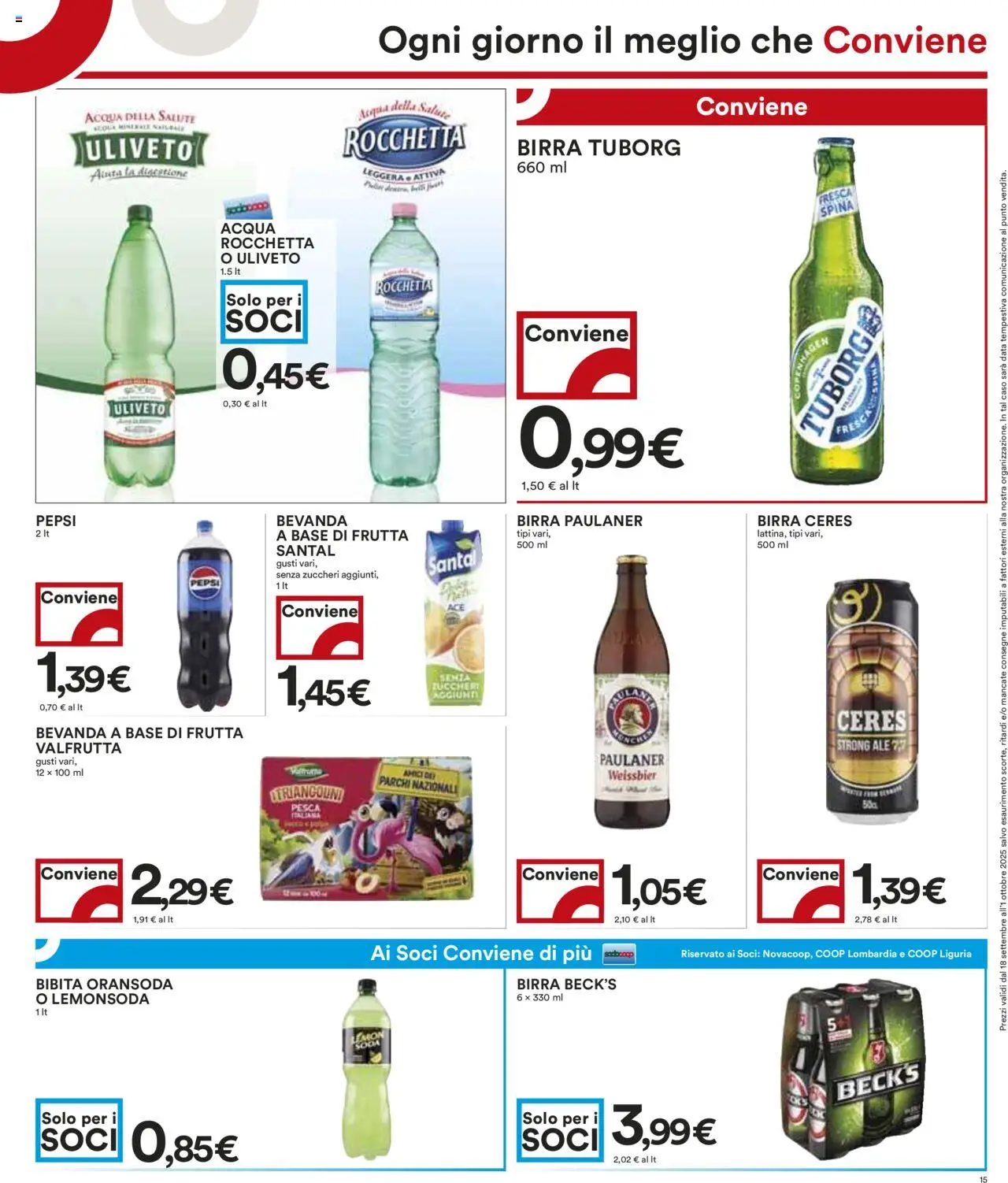 Volantino COOP del 18.09.2025 | Pagina: 15 | Prodotti: Birra, Acqua, Frutta, Pesca