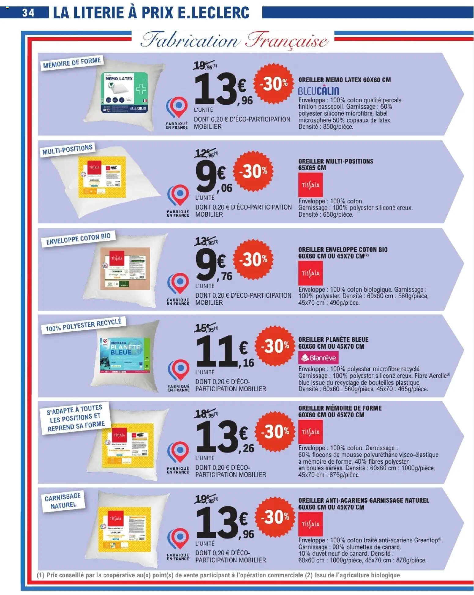 {H1} | Page: 34 | Produits: Coton, Enveloppe, Mousse, Oreiller