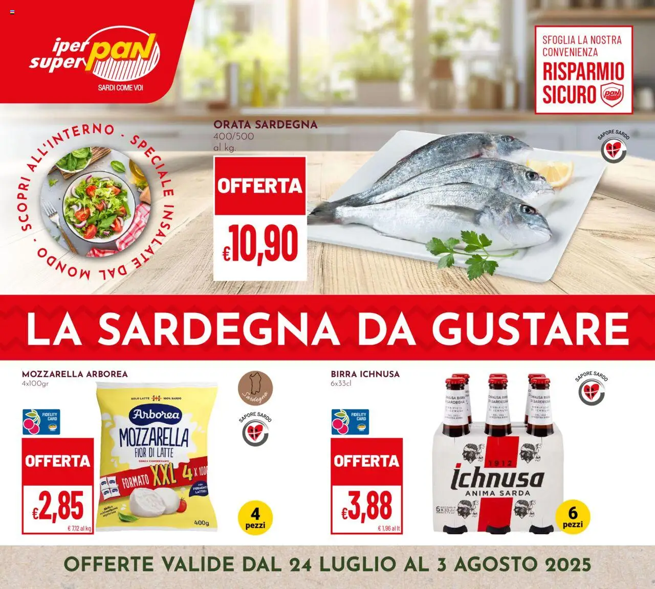 Volantino Pan del 24.07.2025 | Pagina: 1 | Prodotti: Birra, Orata, Mozzarella, Latte