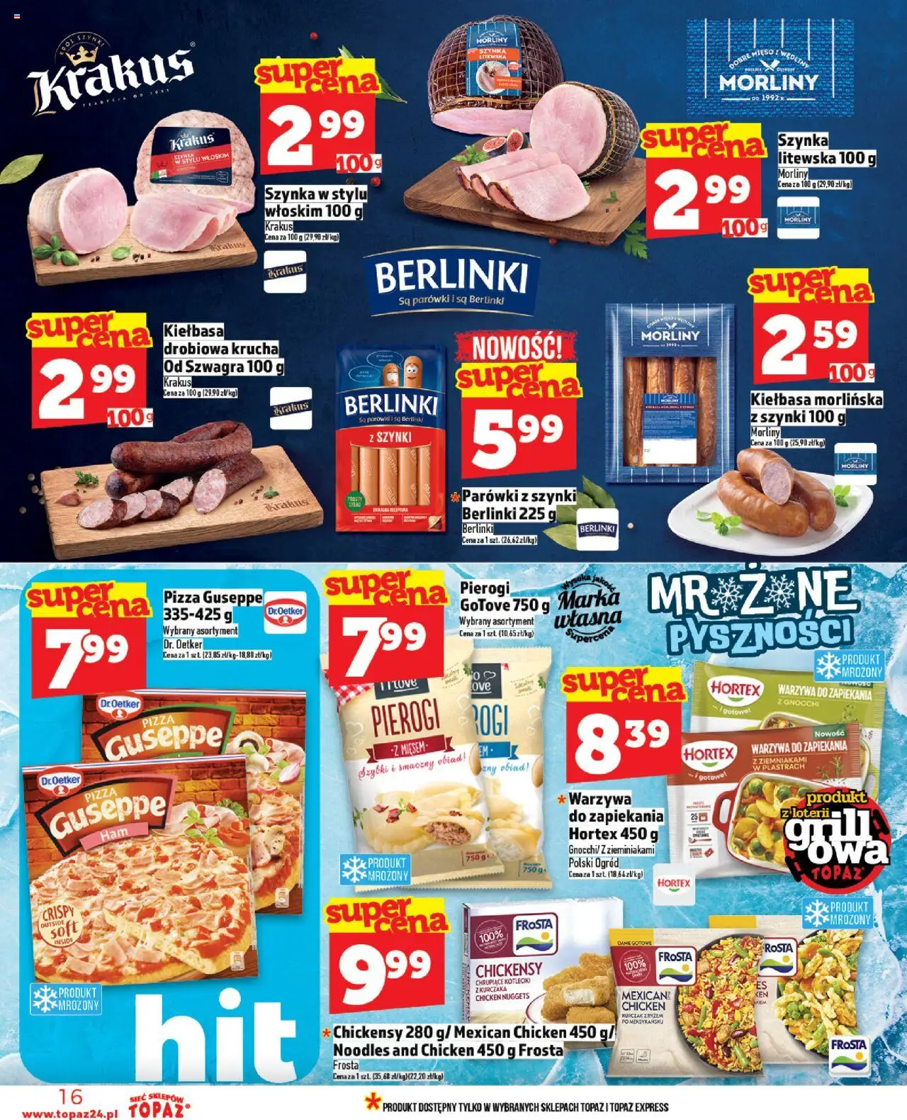 Topaz Gazetka MAZ od 05.06.2025 | Strona: 16 | Produkty: Parówki z szynki, Parówki, Gnocchi, Nuggets
