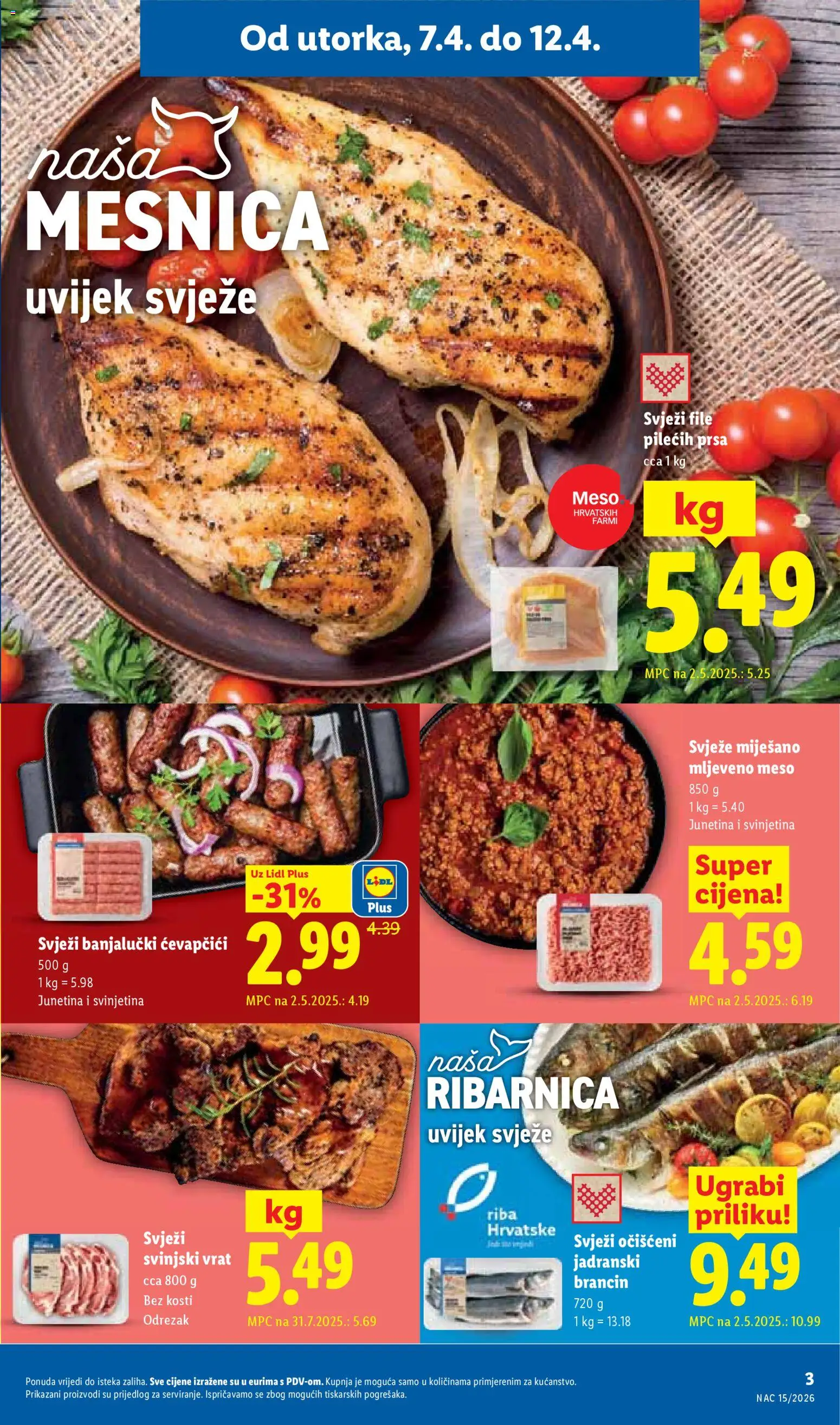 Lidl katalog | vrijedi od 07.04.2026 | Stranica: 3 | Proizvodi: Svinjetina, Riba, Brancin, Ćevapčići