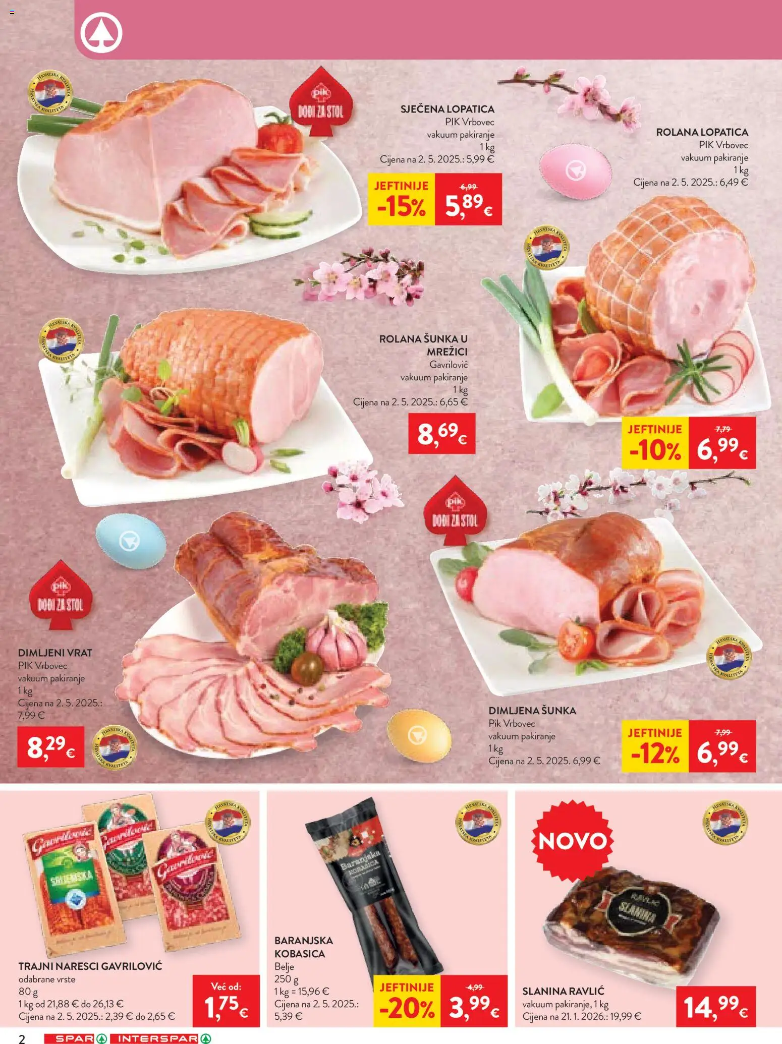 Spar katalog | vrijedi od 18.03.2026 | Stranica: 2 | Proizvodi: Šunka, Slanina, Pik Vrbovec, Lopatica