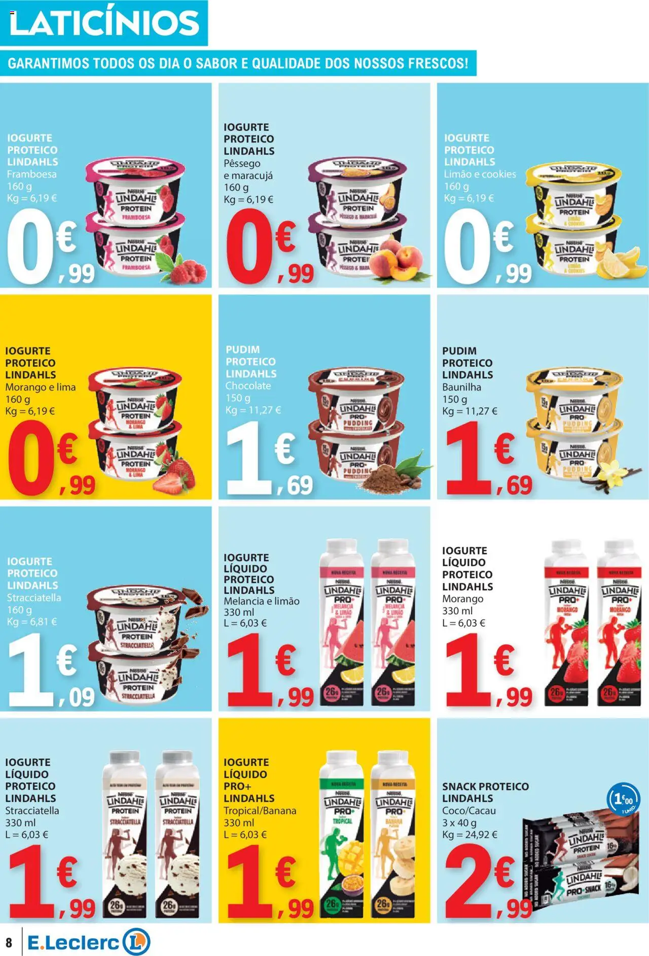 E.Leclerc folheto │ válido de 09.10.2025 | Página: 8 | Produtos: Banana, Pudim, Chocolate, Iogurte liquido