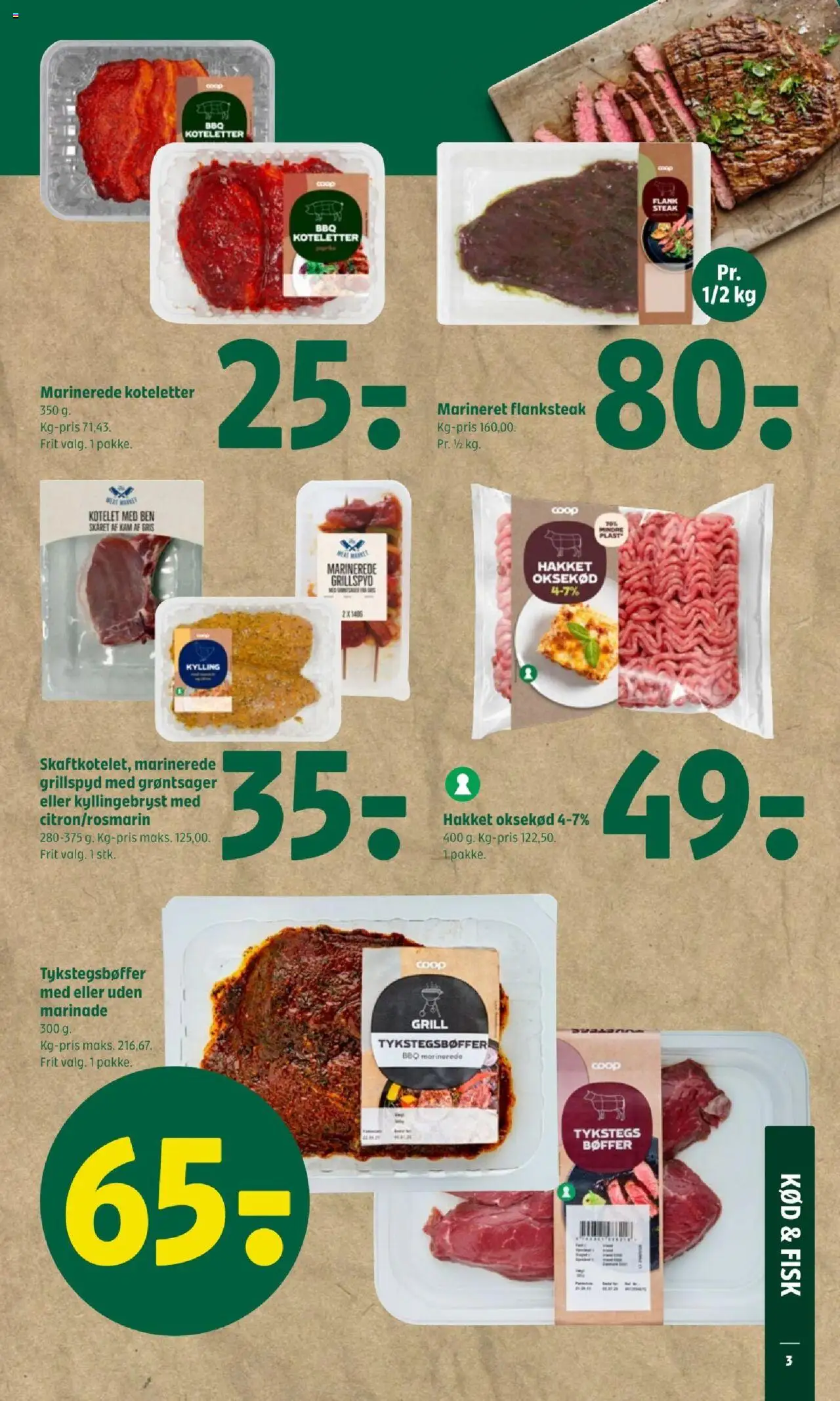 Coop 365 Tilbudsavis gyldig fra 14.08.2025 | Side: 3 | Produkter: Fisk, Koteletter, Oksekød, Grill