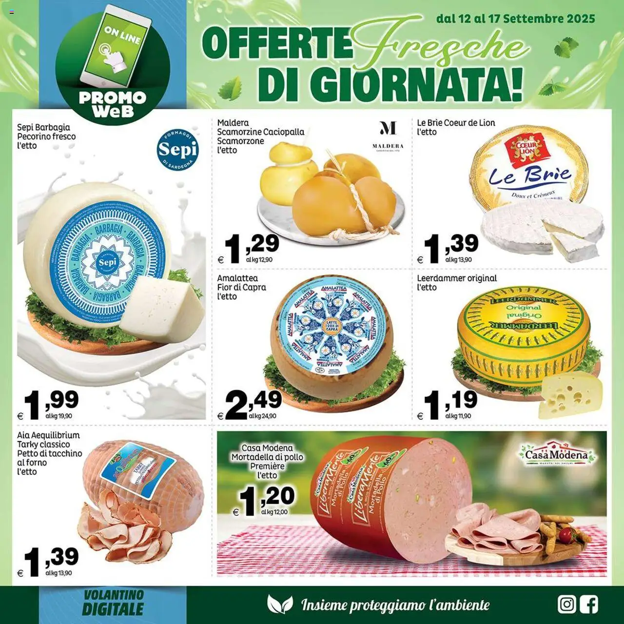 Volantino Elite Supermercati del 12.09.2025 | Pagina: 5 | Prodotti: Tacchino, Latte, Mortadella, Pecorino