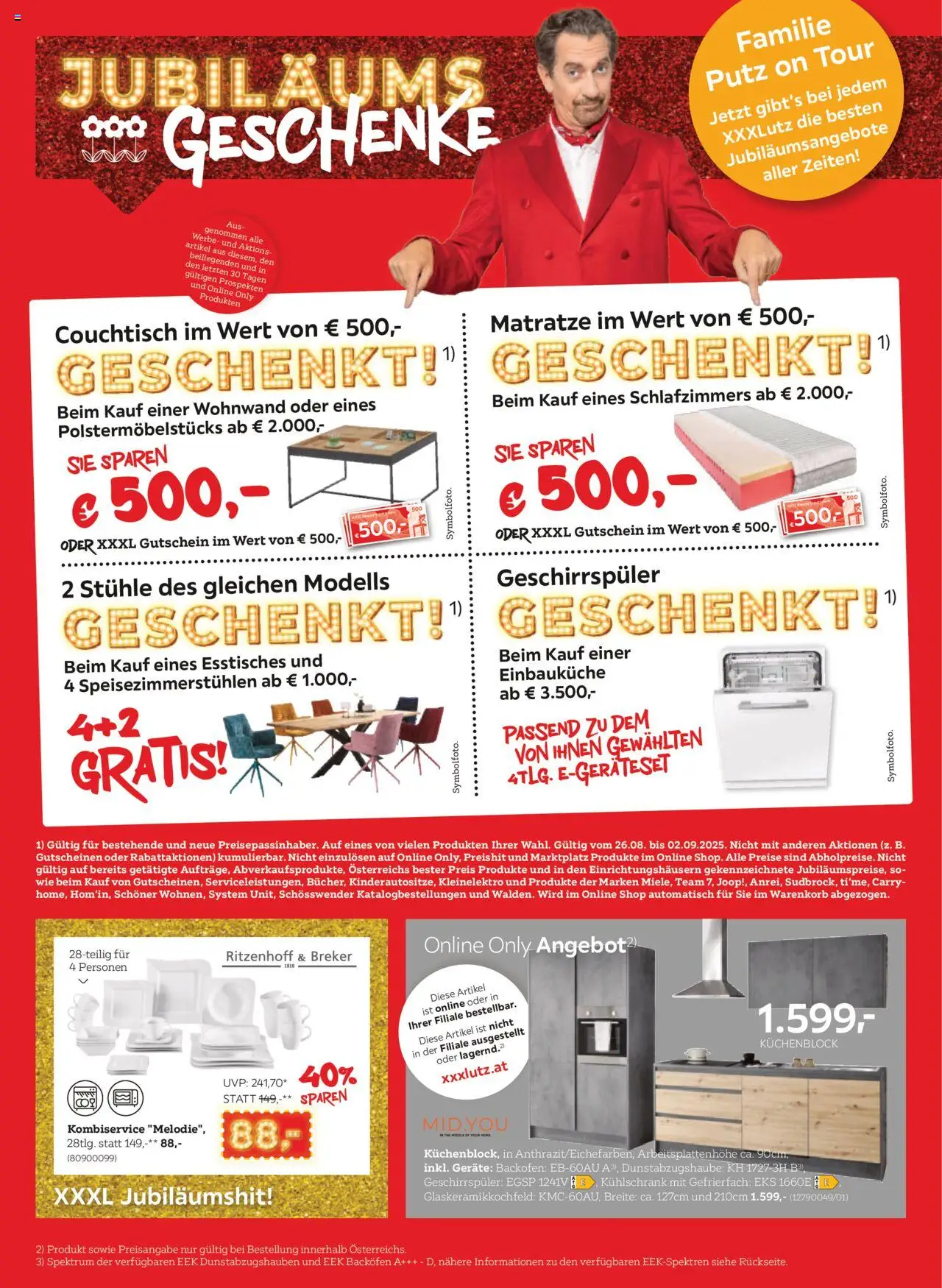 XXXLutz Jubiläum geschenke gültig ab 26.08.2025 | Seite: 2 | Produkte: Kühlschrank, Geschirrspüler, Matratze, Couchtisch