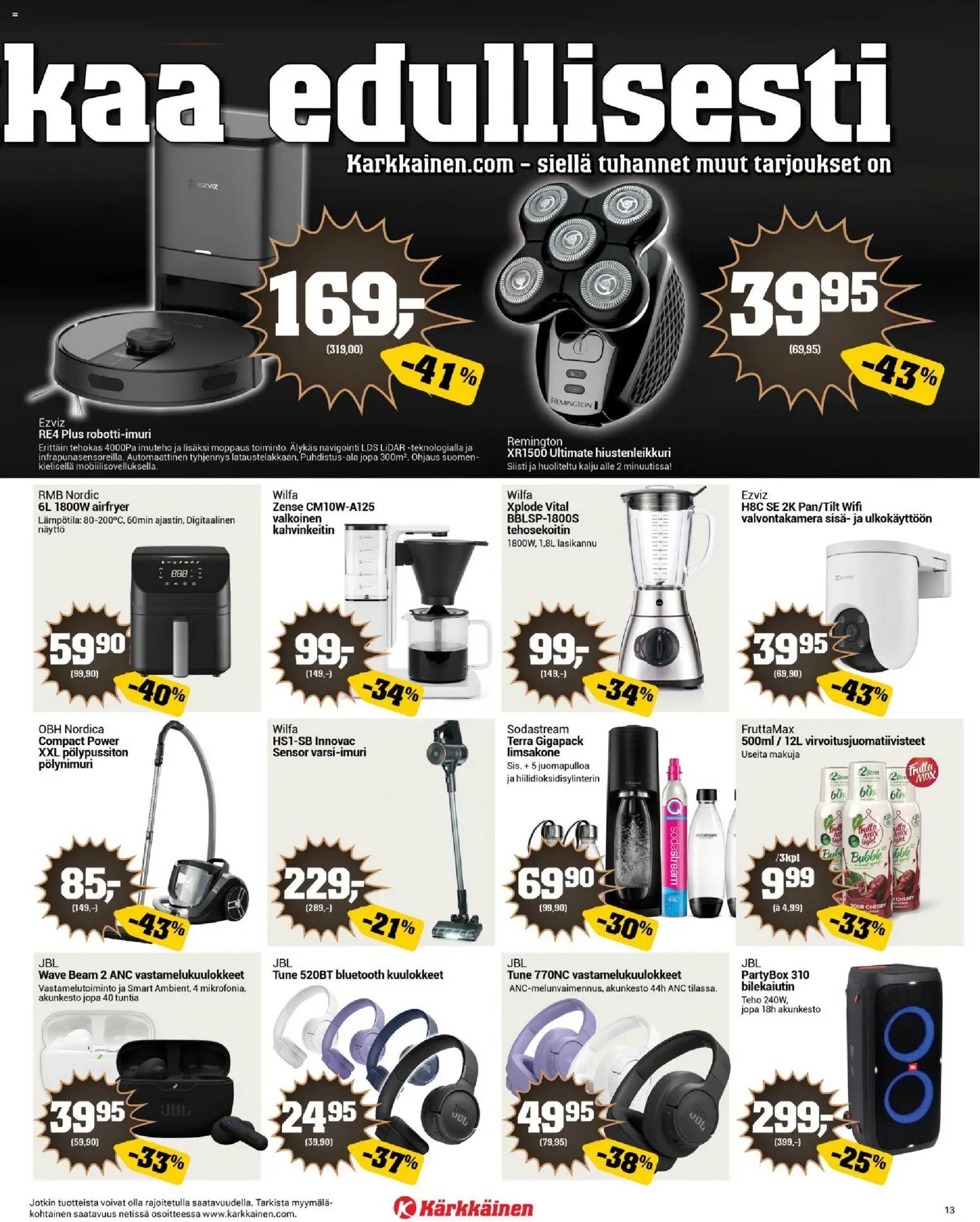 Kärkkäinen - Black Friday – voimassa 19.11.2025 alkaen | Sivu: 13 | Tuotteet: Vastamelukuulokkeet, Navigointi, Sodastream, Kuulokkeet