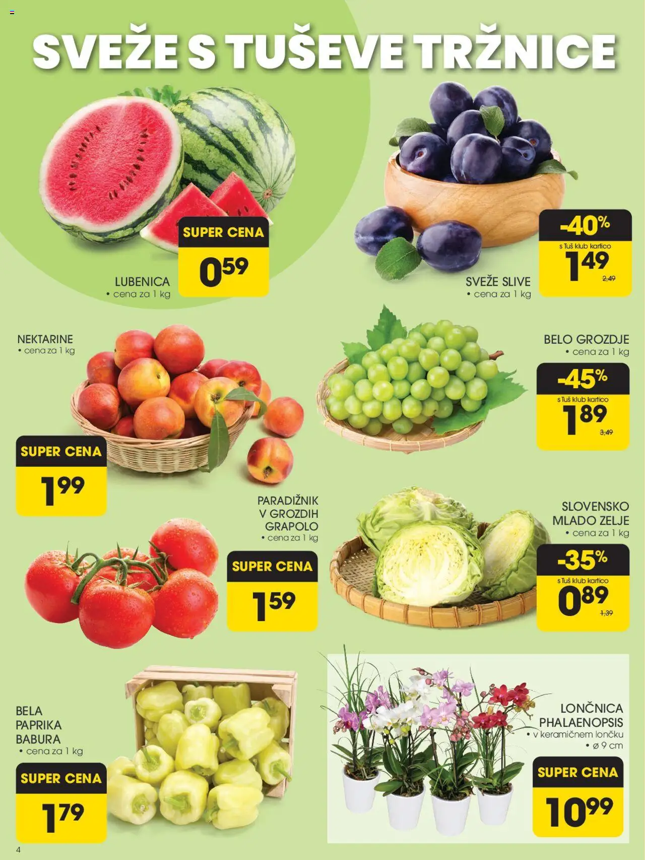 Tuš katalog │ velja od 20.08.2025 | Stran: 4 | Izdelki: Grozdje, Paradiznik, Nektarine, Zelje