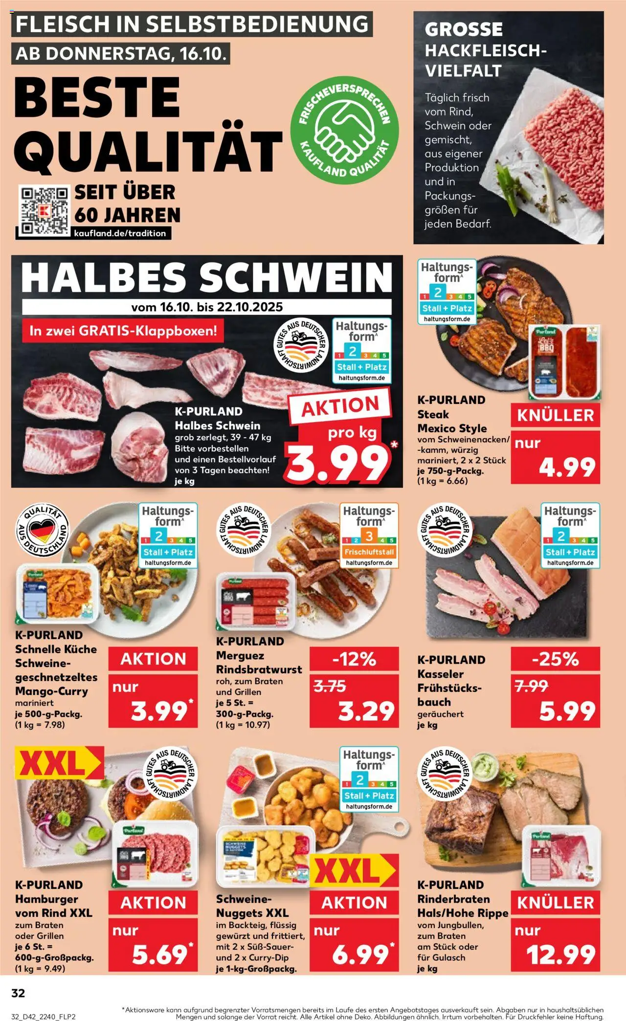 Kaufland prospekt Stuttgart	 – gültig ab 16.10.2025 | Seite: 32 | Produkte: Küche, Gulasch, Steak, Hackfleisch