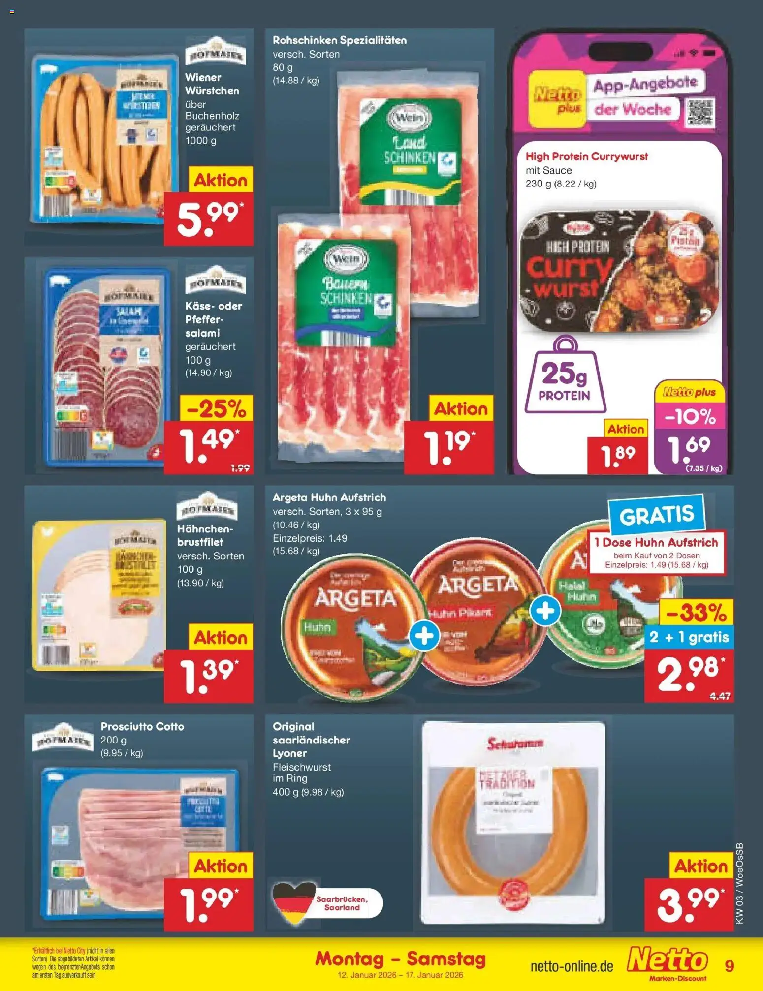 Netto Marken-Discount prospekt Gemmingen	 – gültig ab 12.01.2026 | Seite: 9 | Produkte: Hahnchen, Pfeffer, Wurst, Schinken