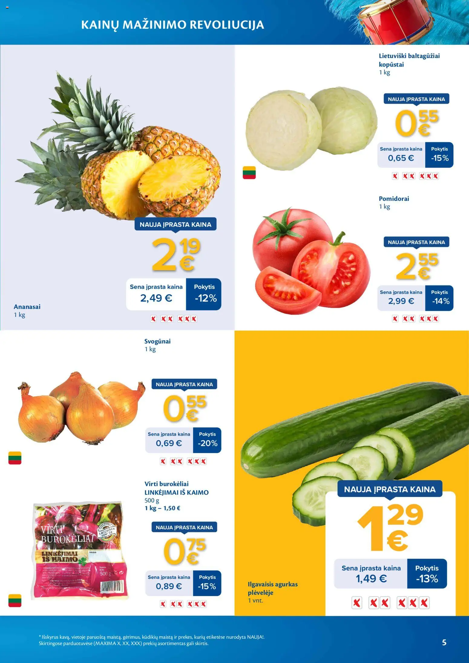 MAXIMA akcijos nuo 03.03.2026 | Puslapis: 5 | Prekių: Agurkas, Svogūnai, Pomidorai, Ananasai
