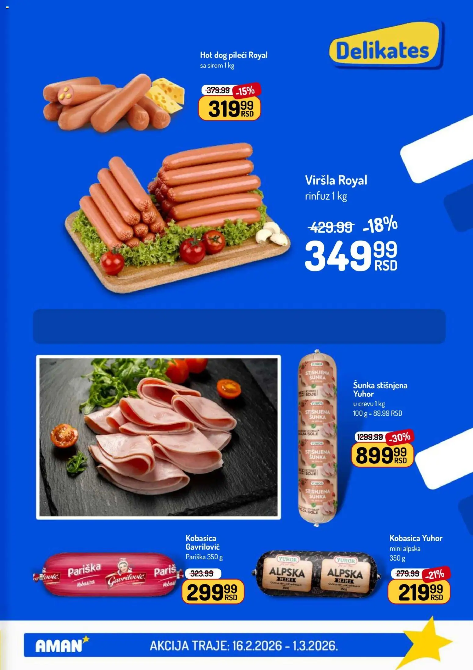 Aman katalog - važi od 16.02.2026 | Strana: 7 | Proizvode: Hot dog, Šunka, Kobasica