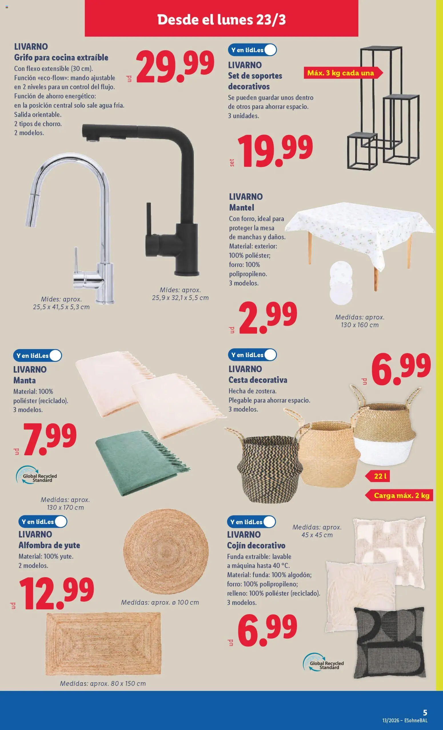 Lidl folleto de bazar │ válido desde el 23.03.2026 | Página: 9 | Productos: Mantel, Funda, Cocina, Alfombra