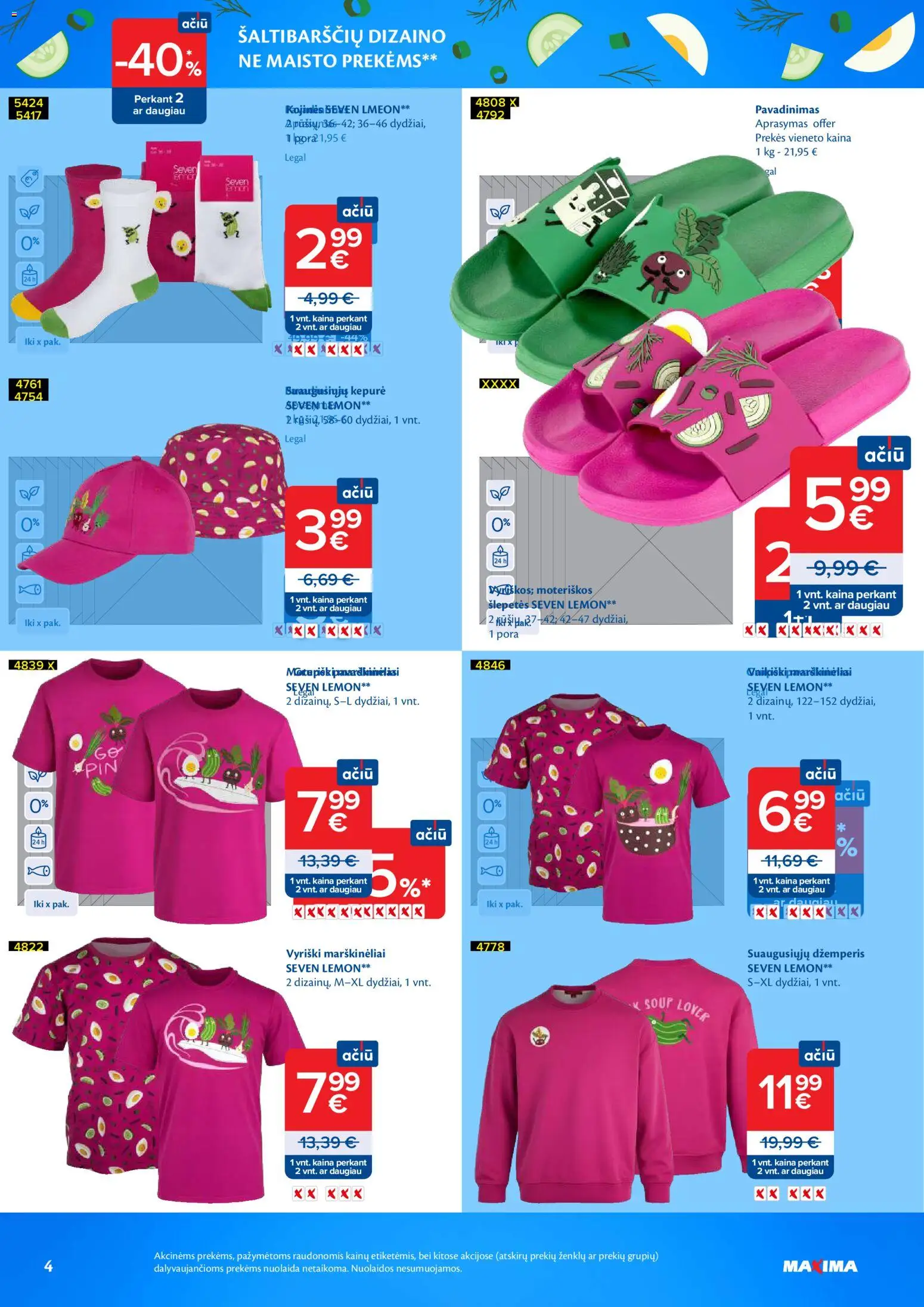 MAXIMA akcijos nuo 21.04.2026 | Puslapis: 4 | Prekių: Kepurė, Marškinėliai, Džemperis, Kojinės