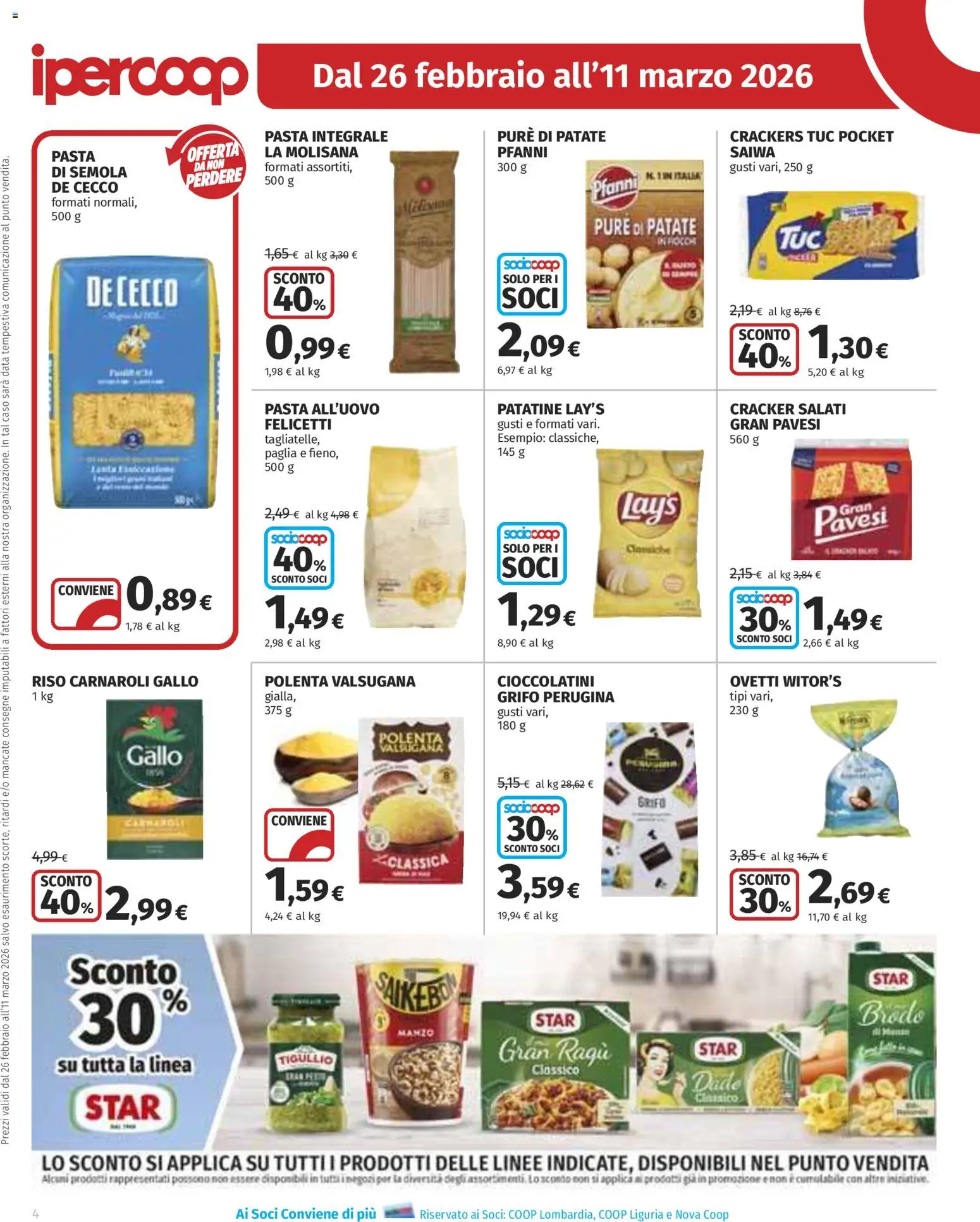 Volantino Ipercoop del 26.02.2026 | Pagina: 4 | Prodotti: Patatine, Patate, Pasta, Cioccolatini