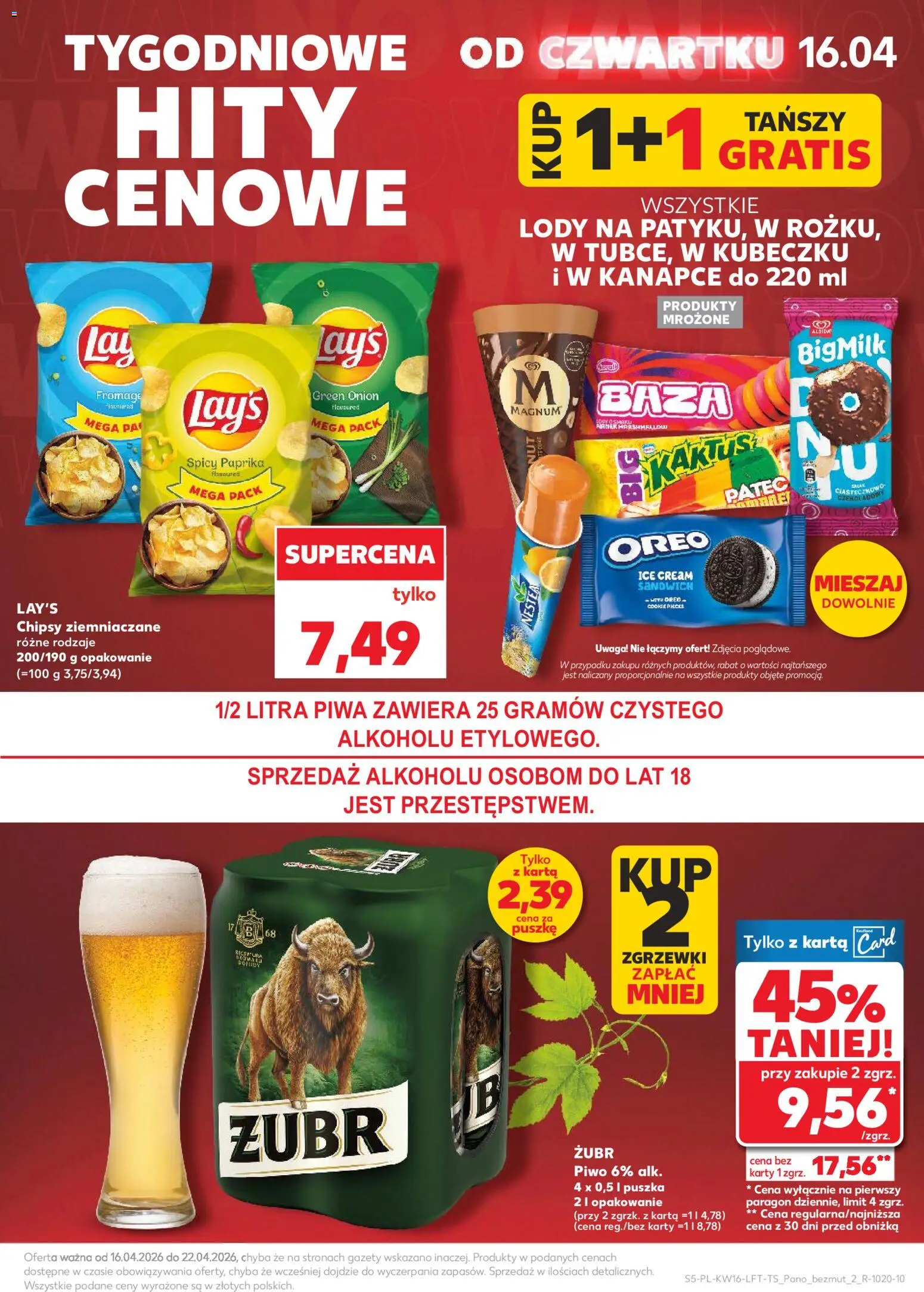 Kaufland Polsko leták od 16.04.2026 | Strana: 5 | Produkty: Zubr, Magnum, Chipsy, Oreo