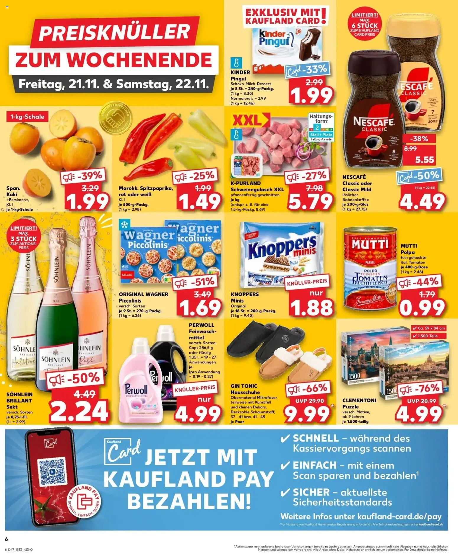 Kaufland prospekt Stuttgart	 – gültig ab 20.11.2025 | Seite: 6 | Produkte: Schweinegulasch, Nescafe classic, Salami, Hausschuhe