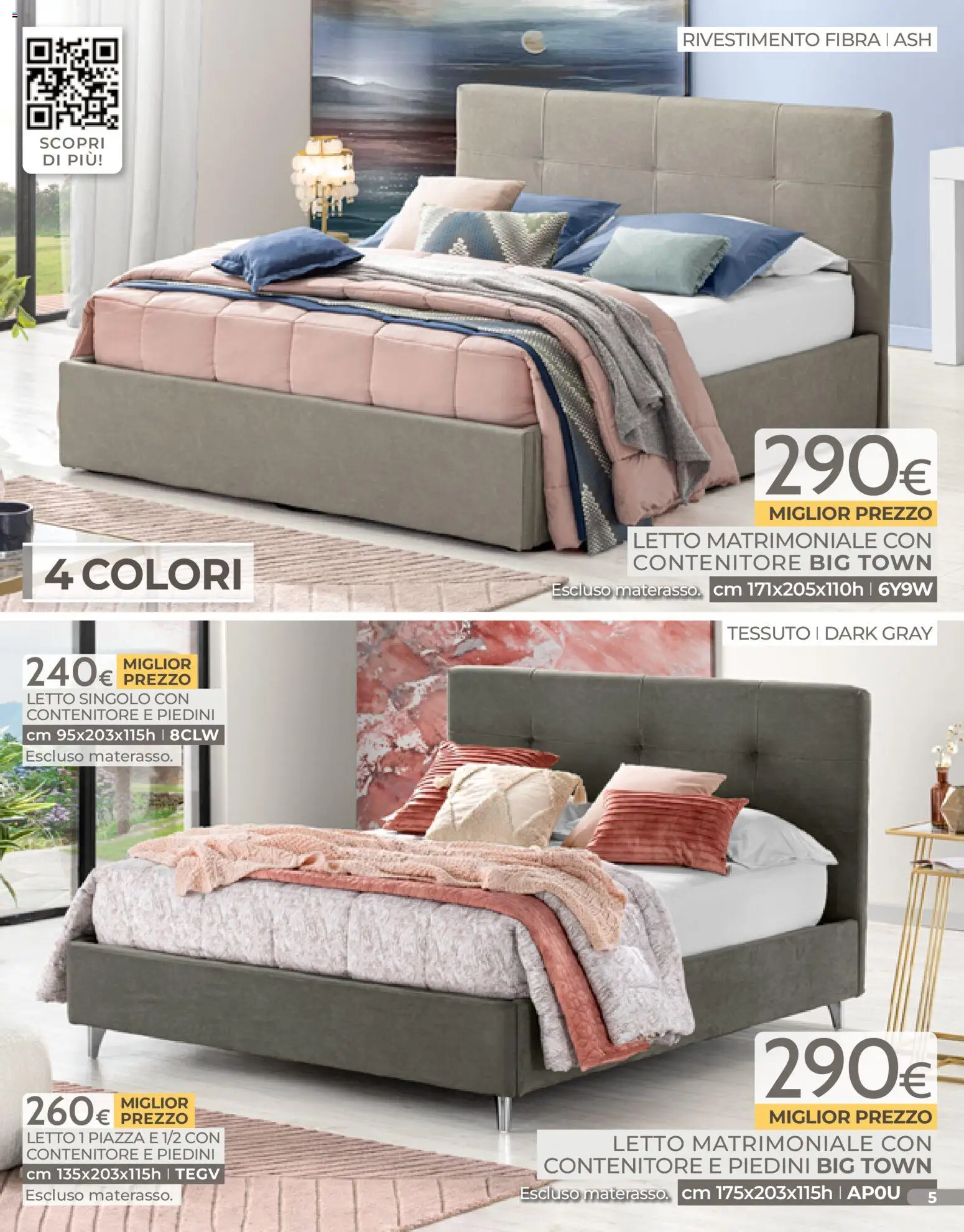 Volantino Mondo Convenienza del 04.01.2026 | Pagina: 5 | Prodotti: Letto matrimoniale, Contenitore, Letto