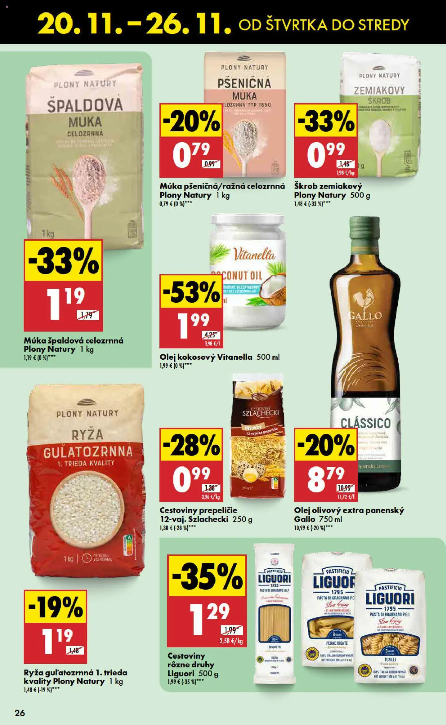 Nové Biedronka akcie – leták je platný od 20.11.2025 | Strana: 26 | Produkty: Penne, Fusilli, Cestoviny, Špaldová múka