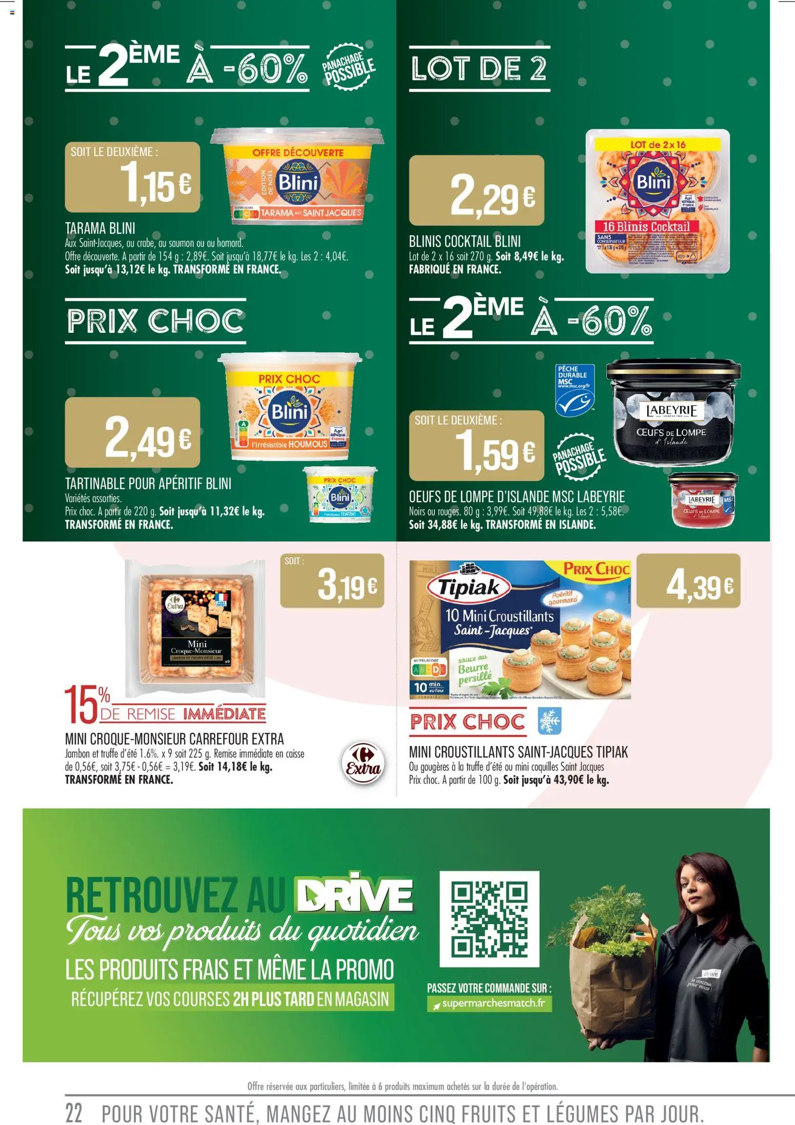 {H1} | Page: 22 | Produits: Tarama, Blinis, Beurre, Jambon
