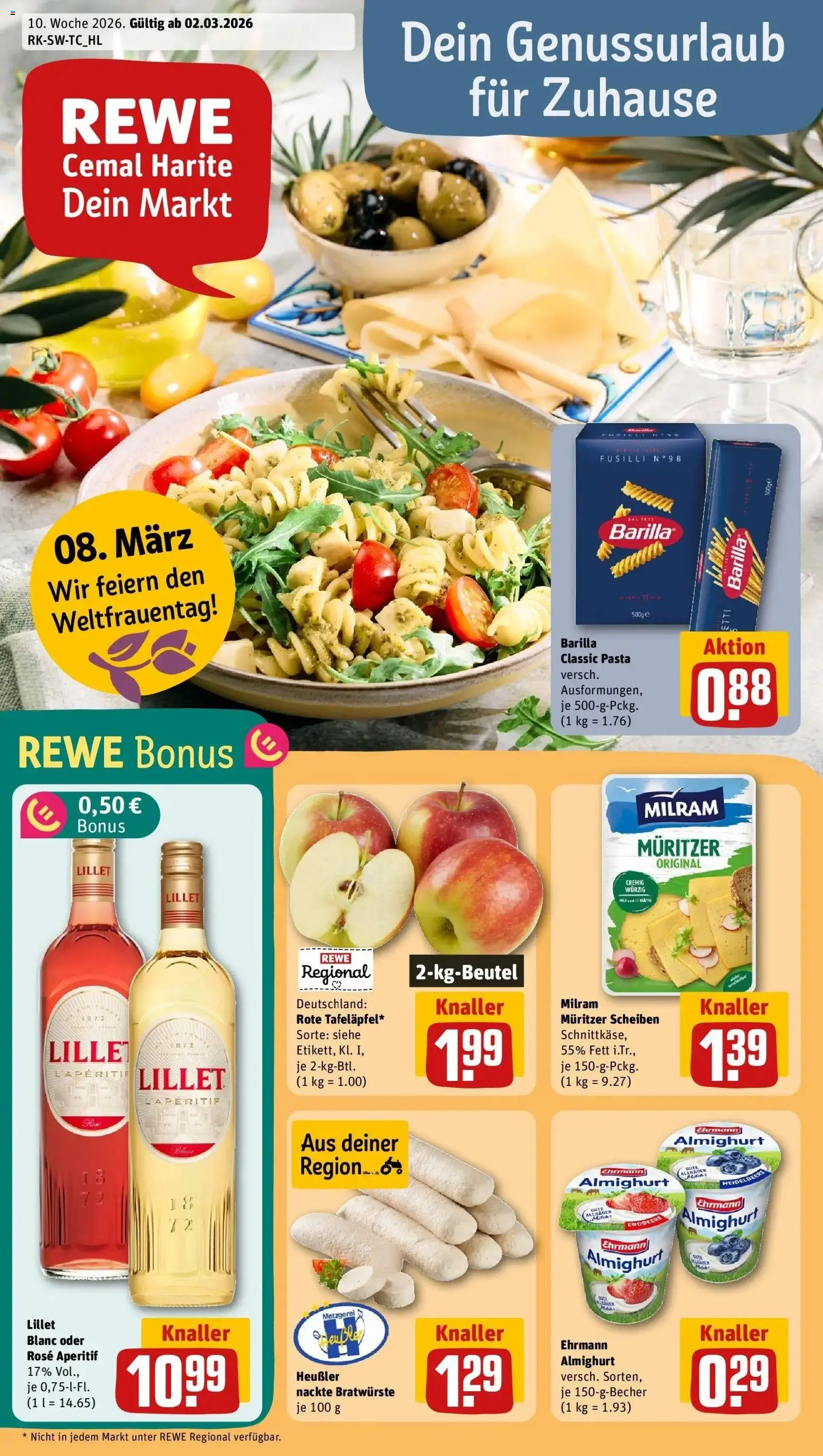 Rewe Prospekt Nersingen	 – gültig ab 02.03.2026 | Seite: 1 | Produkte: Barilla, Lillet, Milram, Pasta