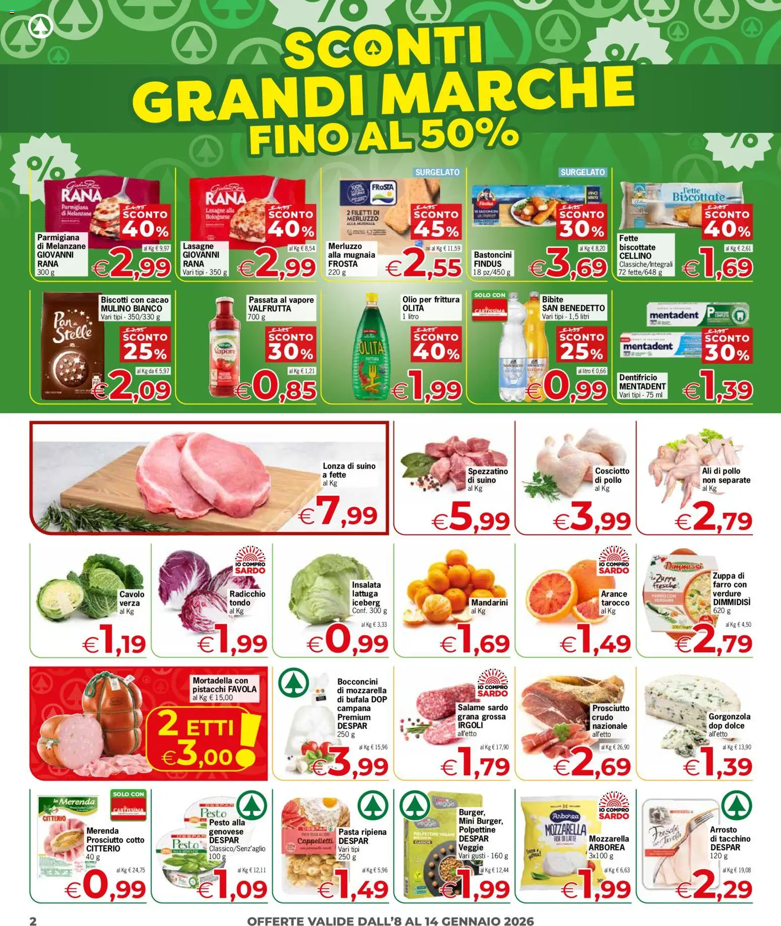 Volantino Despar del 08.01.2026 | Pagina: 2 | Prodotti: Prosciutto Cotto, Verdure, Cavolo, Bibite
