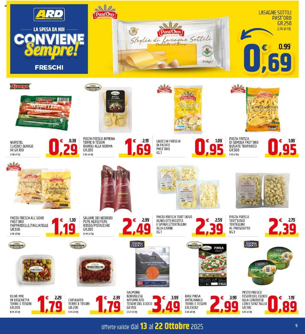 Volantino ARD Discount del 13.10.2025 | Pagina: 9 | Prodotti: Salmone, Pepe, Olive, Pesto