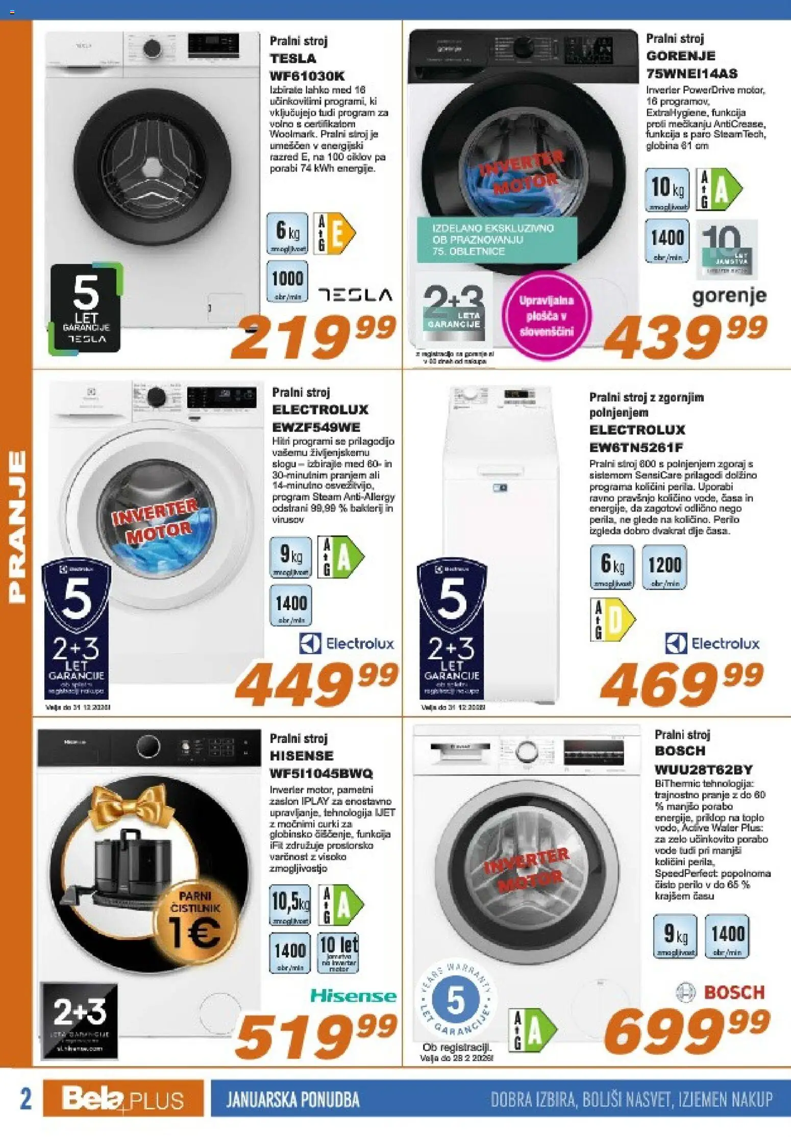 Novi Bela plus katalog ponudbe – veljaven od 19.01.2026 | Stran: 2 | Izdelki: Pralni stroj, Voda