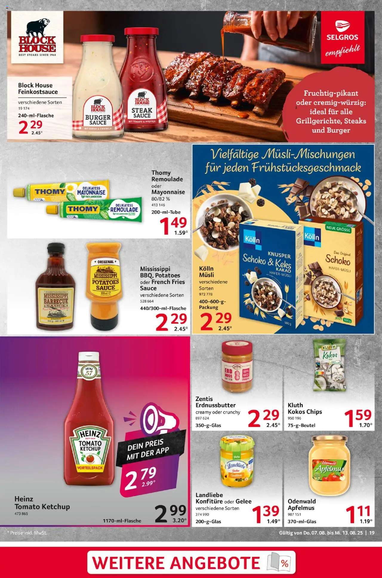 Selgros Prospekt 	 - gültig ab dem 07.08.2025 | Seite: 19 | Produkte: Musli, Zwiebeln, Steak, Chips