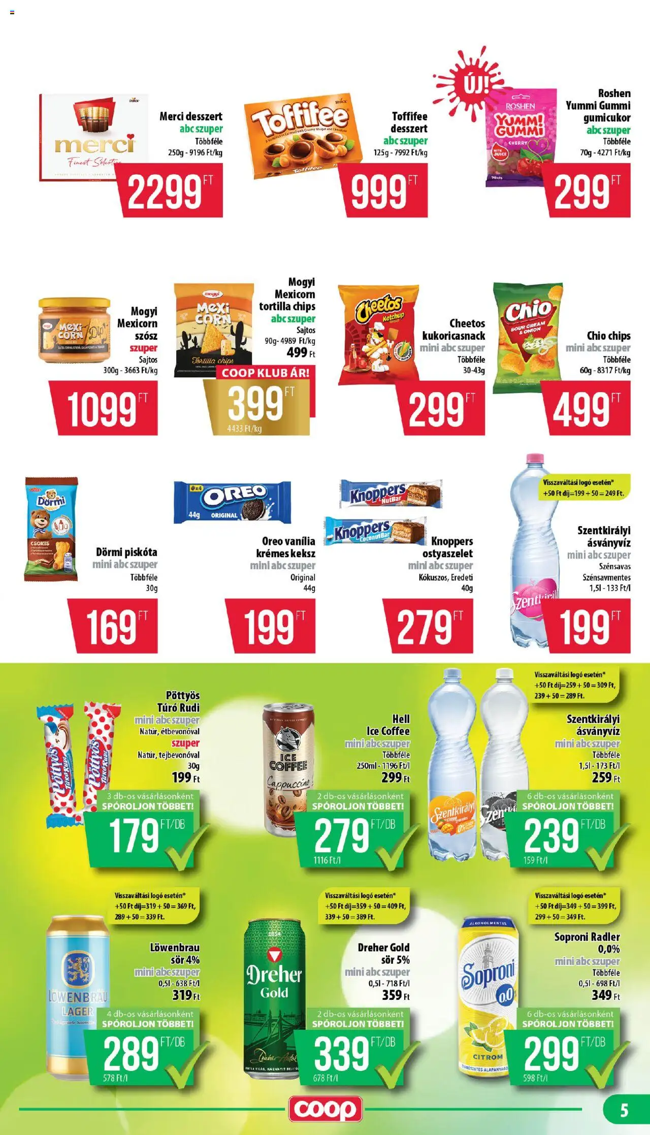 COOP akciós ujság - amely érvényes a következő dátumtól: 14.08.2025 | Oldal: 5 | Termékek: Túró rudi, Ásványvíz, Ketchup, Túró