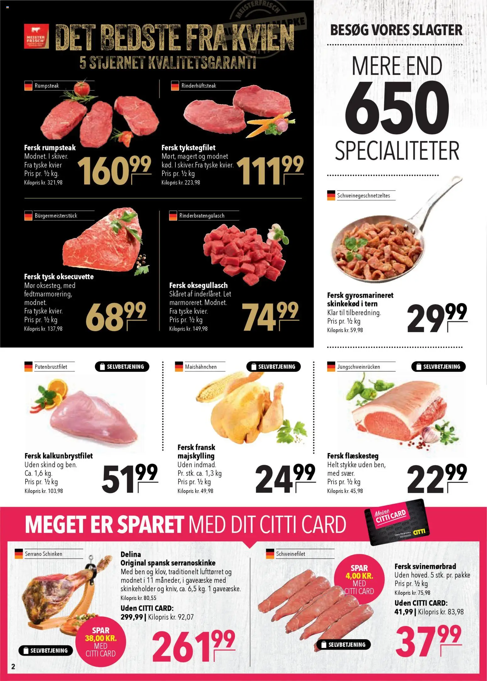 CITTI Markt Dänemark-Werbung – gültig ab 15.04.2026 | Seite: 2 | Produkte: Rumpsteak, Schweinefilet, Serrano schinken, Schinken