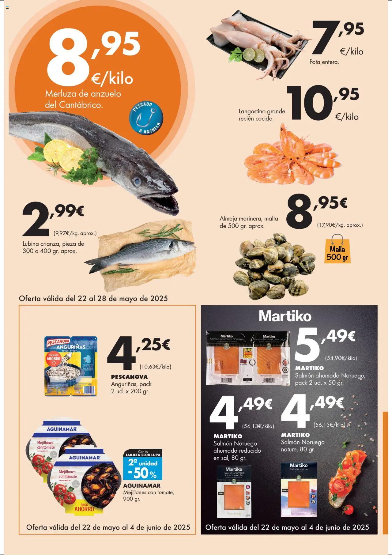 Lupa Supermercados folleto │ válido desde el 22.05.2025 | Página: 4 | Productos: Pescado, Salmón ahumado, Langostino