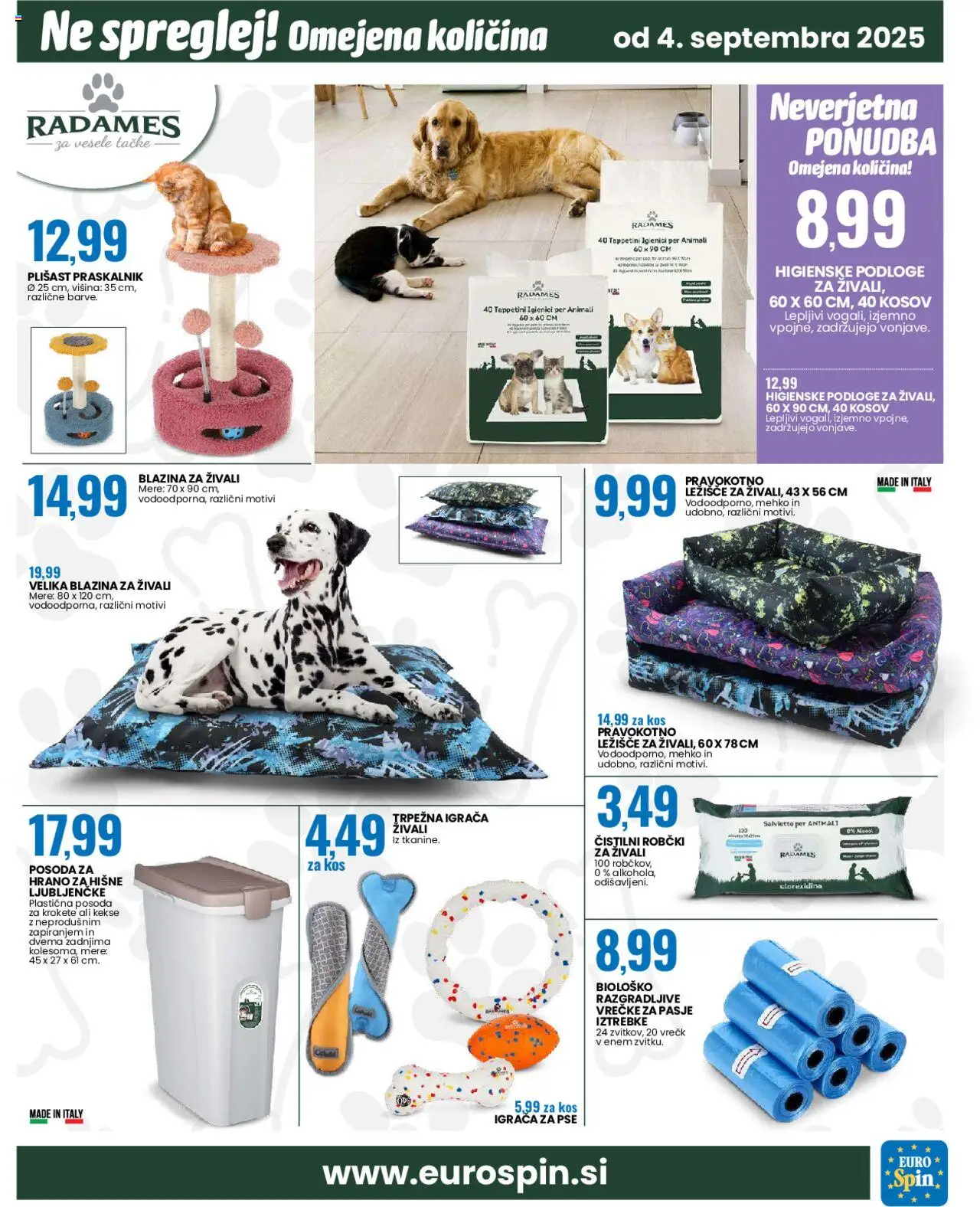Novi Eurospin katalog ponudbe – veljaven od 04.09.2025 | Stran: 15 | Izdelki: Ležišče, Blazina, Robčki, Kos