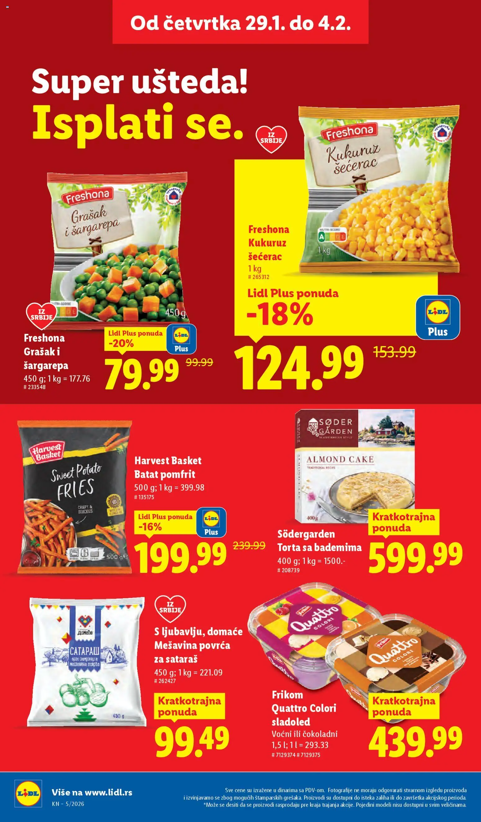 Lidl katalog - važi od 29.01.2026 | Strana: 20 | Proizvode: Sladoled, Grašak, Kukuruz šećerac, Torta