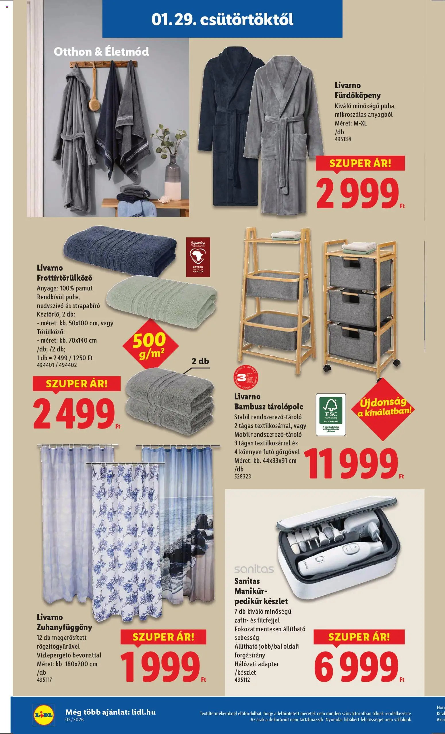 Lidl akciós ujság - amely érvényes a következő dátumtól: 29.01.2026 | Oldal: 8 | Termékek: Adapter, Zuhanyfüggöny, Fürdőköpeny