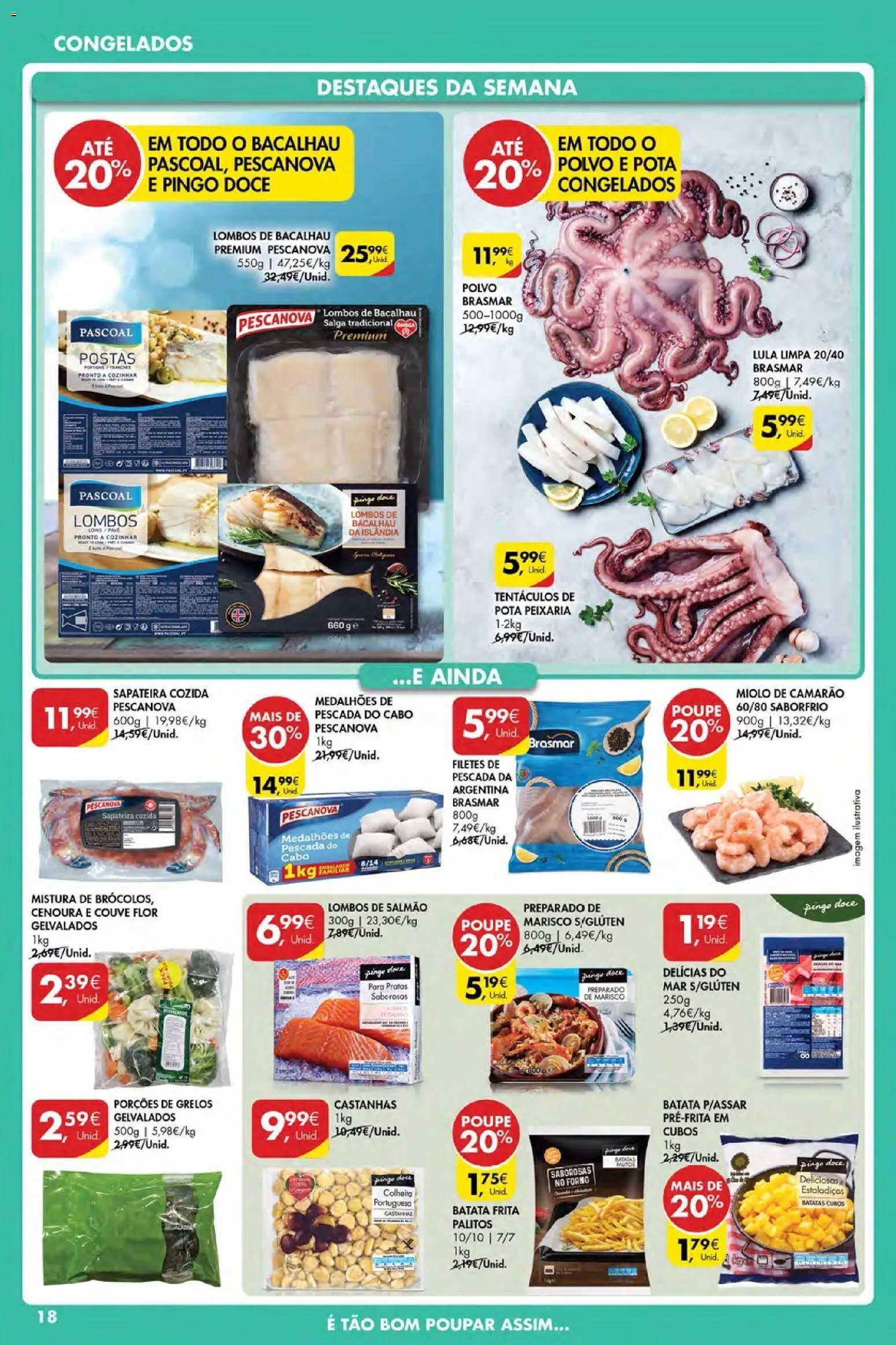 Pingo Doce Poupe Esta Semana Açores │ válido de 02.04.2026 | Página: 18 | Produtos: Pescada, Grelos, Polvo, Sapateira