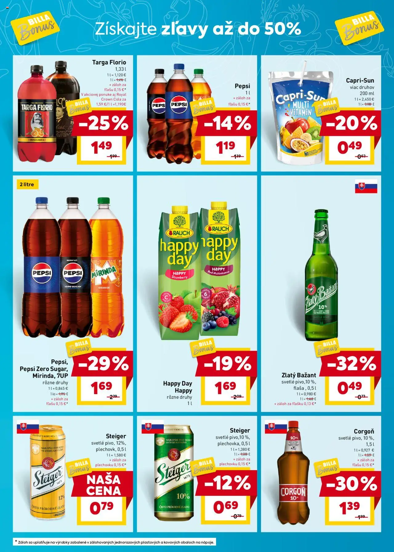 Billa Bonus │ platný od 30.07.2025 | Strana: 5 | Produkty: Pivo, Corgoň, Pepsi, Cola