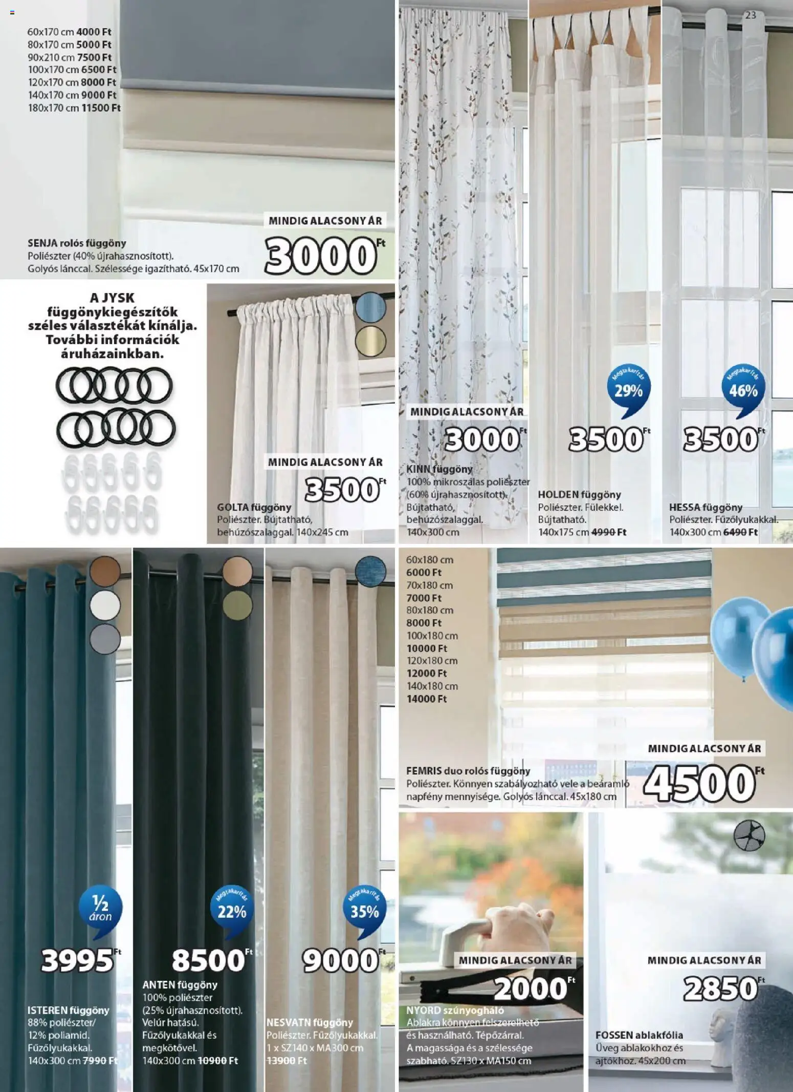 JYSK akciós ujság - amely érvényes a következő dátumtól: 29.04.2026 | Oldal: 23 | Termékek: Függöny, Szúnyogháló, Ablakfólia