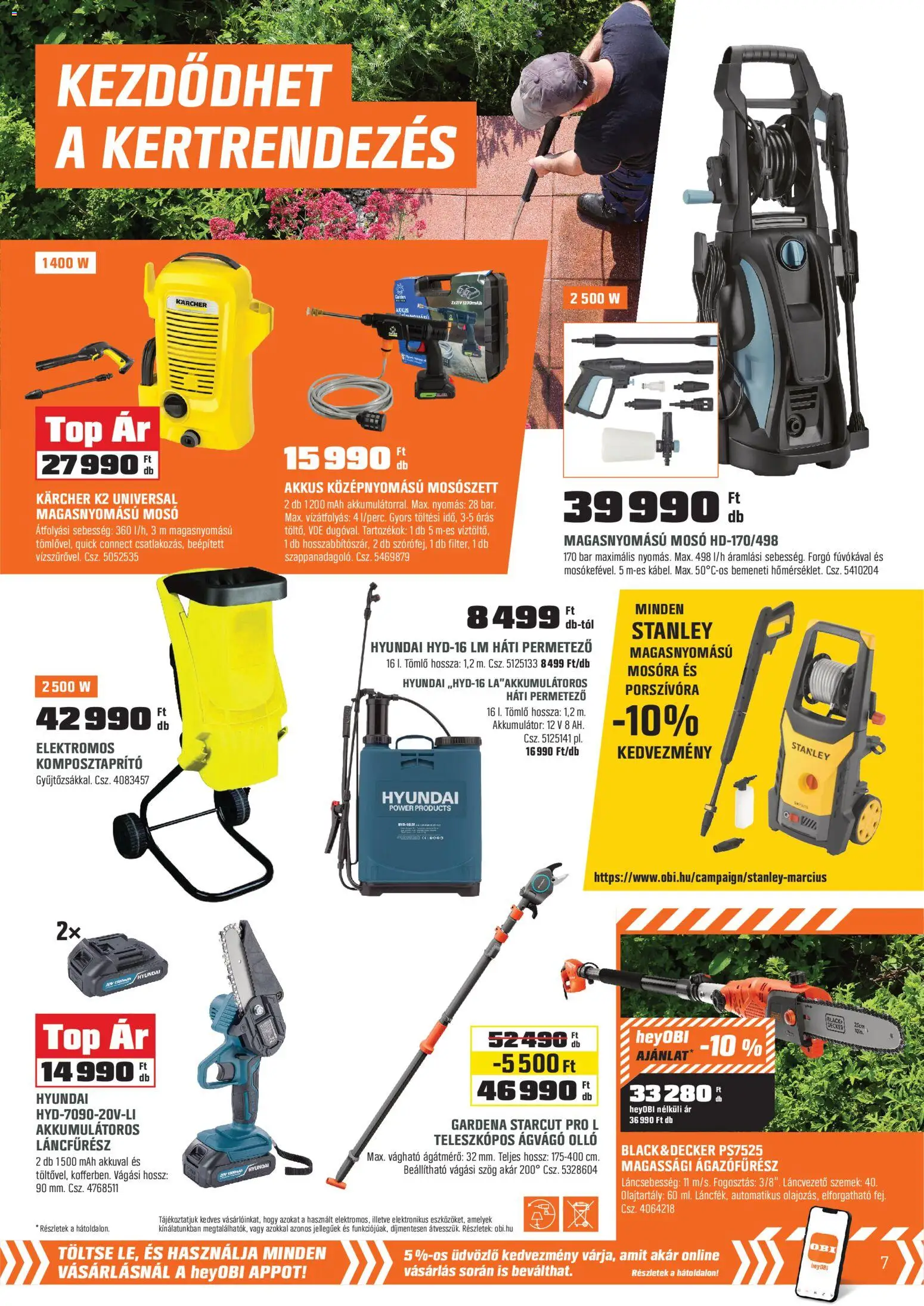 OBI akciós ujság - amely érvényes a következő dátumtól: 03.03.2026 | Oldal: 7 | Termékek: Permetező, Ágvágó olló, Akkumulátor, Láncfűrész