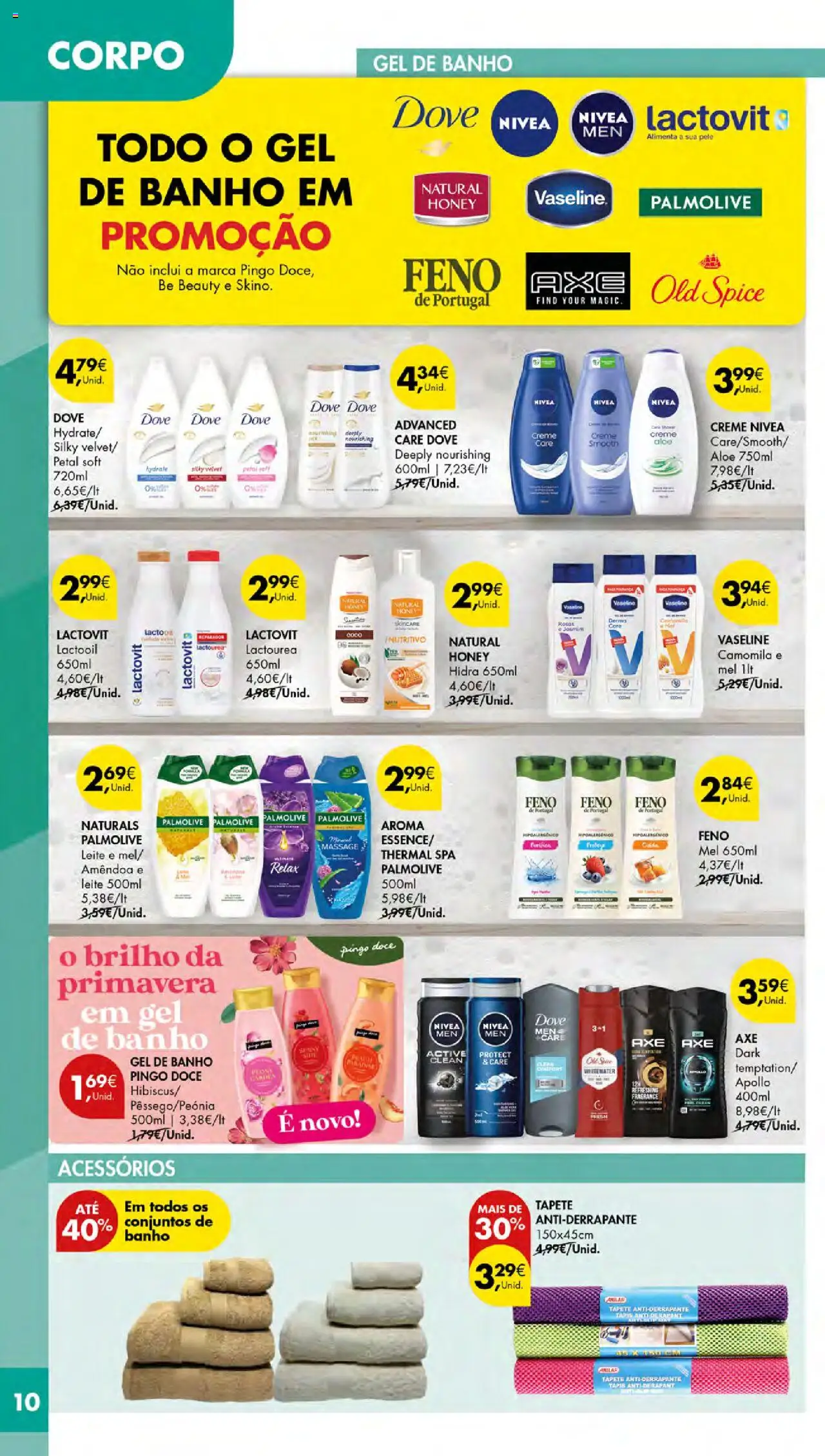 Pingo Doce - Cuidados Pessoais e para o Lar Açores │ válido de 02.10.2025 | Página: 10 | Produtos: Gel de banho, Leite, Banho, Tapete