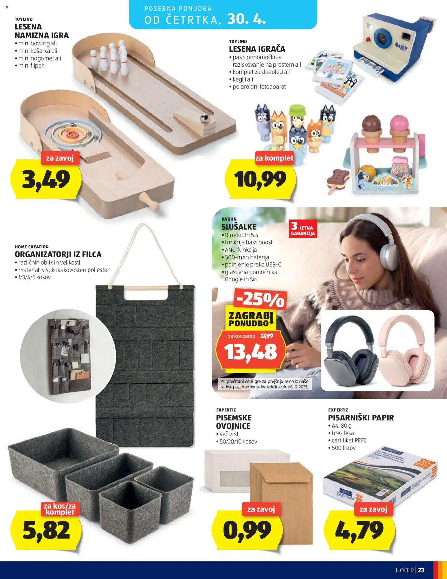Novi Hofer katalog ponudbe – veljaven od 22.04.2026 | Stran: 23 | Izdelki: Baterija, Slusalke, Kos, Sladoled