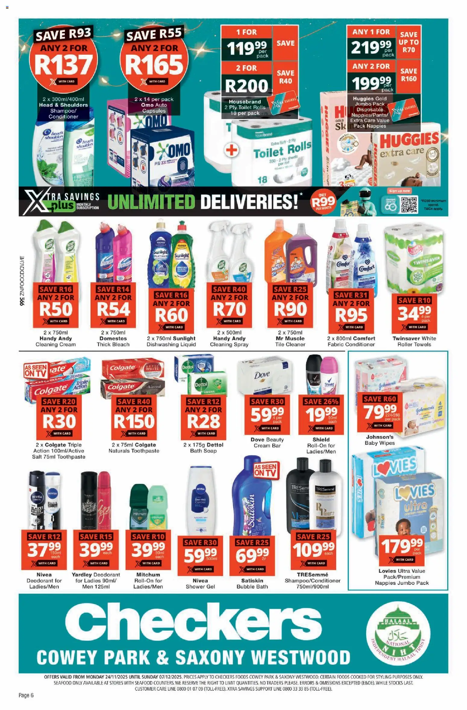 New Checkers catalogue – valid from 24.11.2025 | Page: 6 | Products: Toilet, Conditioner, Soap, Deodorant