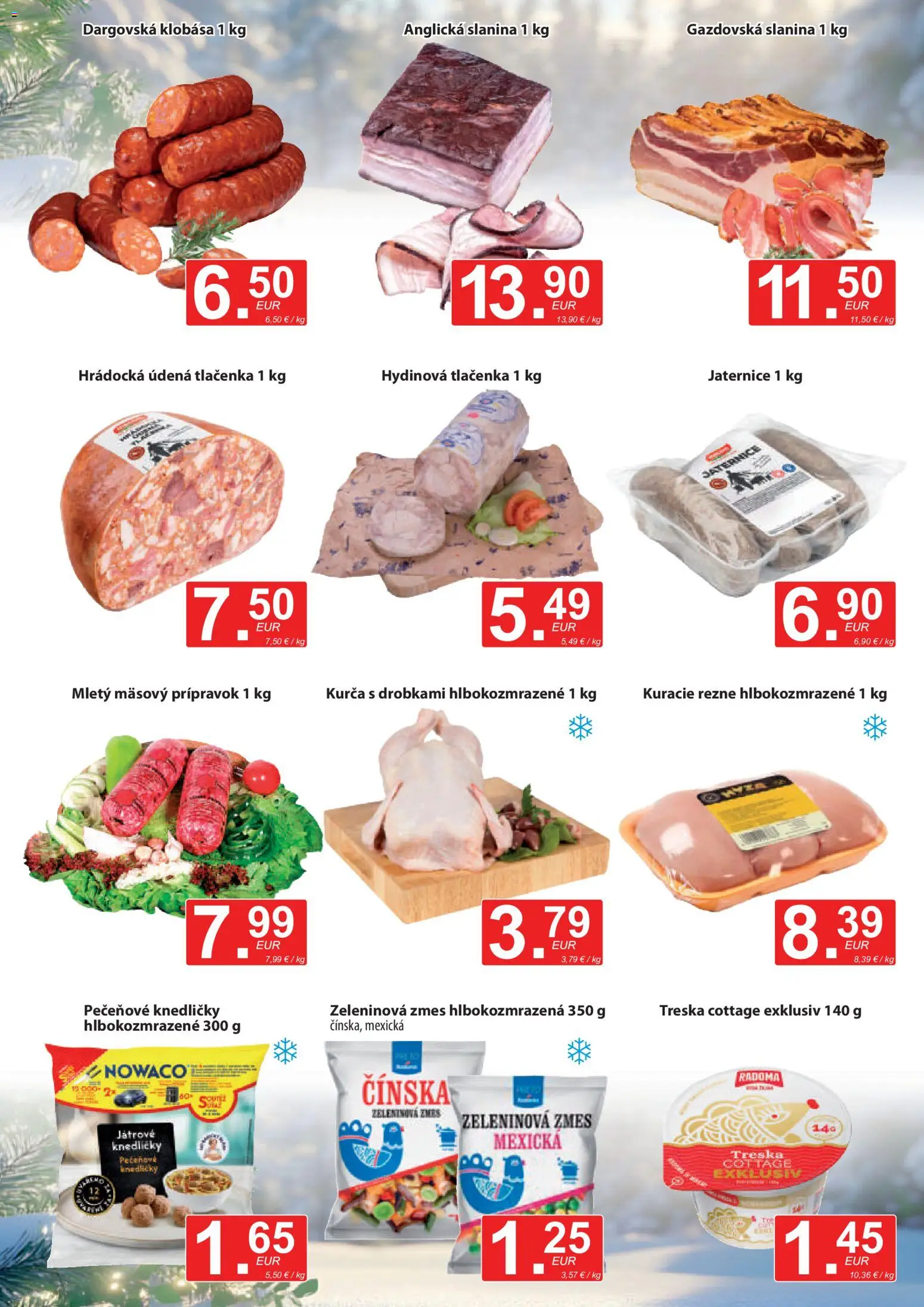 Nové CBA Verex akcie – leták je platný od 22.01.2026 | Strana: 3 | Produkty: Slanina, Klobása, Kurča, Treska