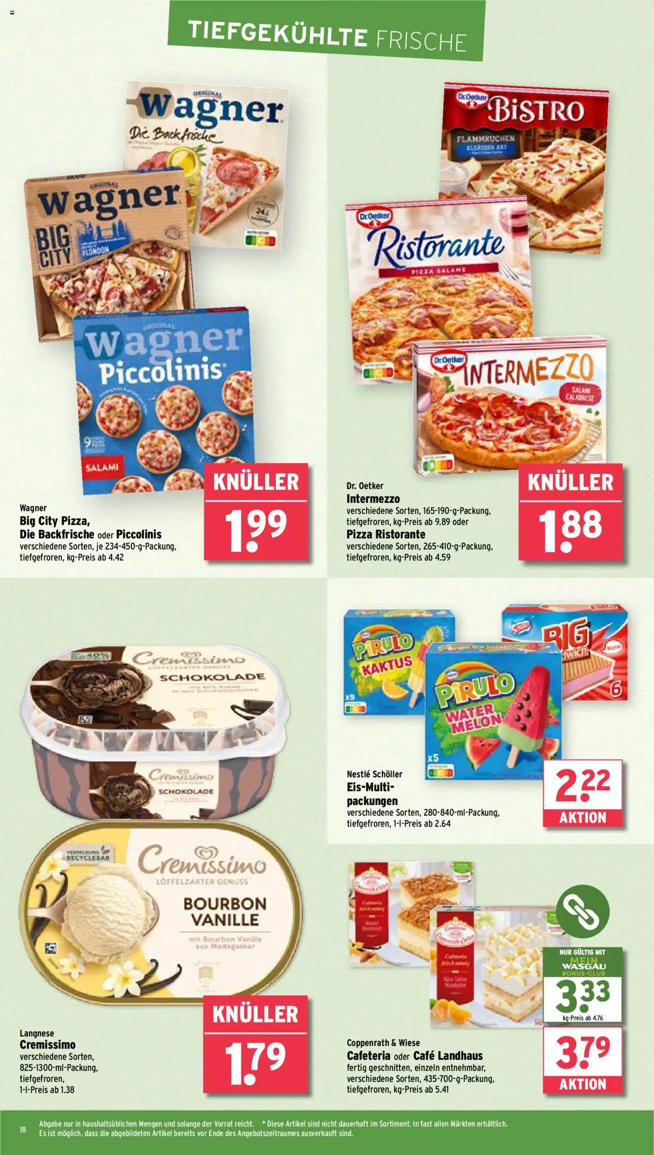 Wasgau Prospekt 	 - gültig ab dem 18.08.2025 | Seite: 18 | Produkte: Ristorante, Langnese, Pizza, Bourbon