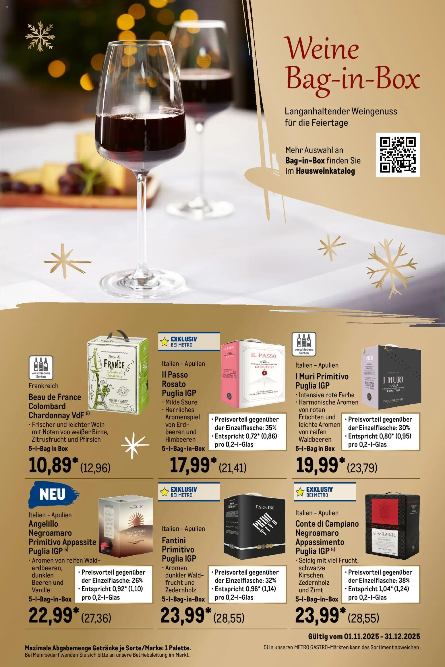 Metro Saisonkatalog Festliche Momente – gültig ab 01.11.2025 | Seite: 39 | Produkte: Himbeeren, Box, Pfirsich, Wein